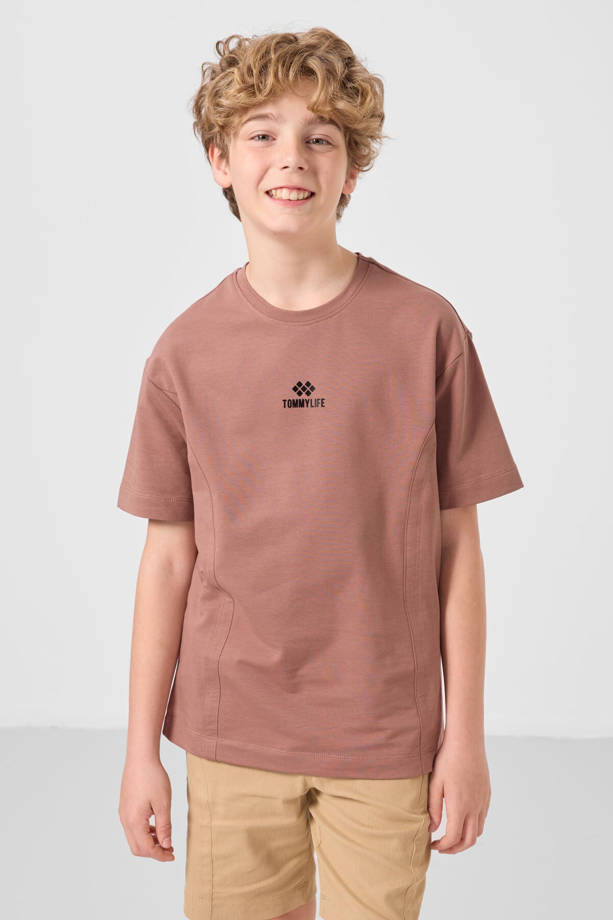 Tarçın-Koyu Bej Pamuklu Oversize Fit Dokuma Hafif Esnek Chino Erkek Çocuk Şort Takım - 11276