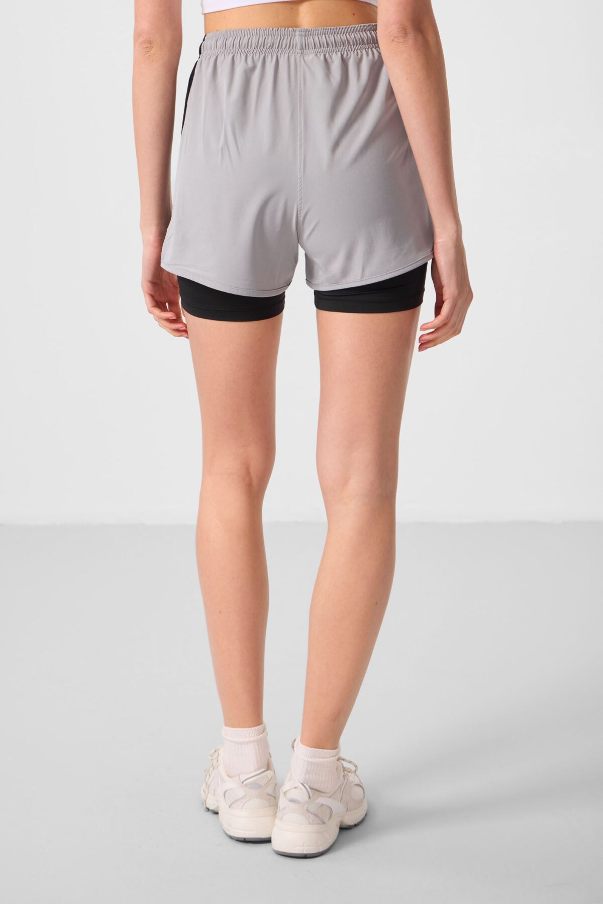 Taş Gizli Cep Fermuarlı Standart Kalıp Kadın İçi Taytlı Şort - 91015