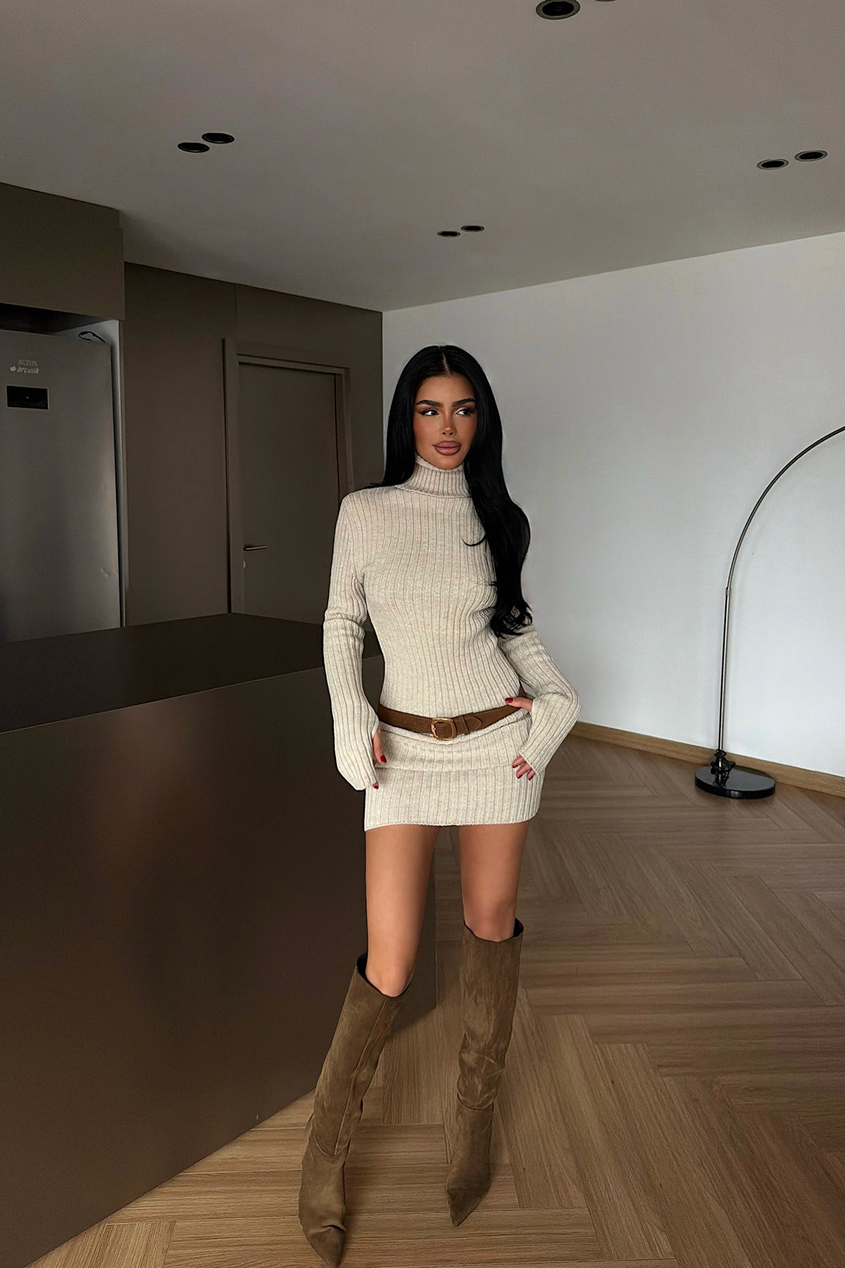 Taş Rengi Zurih Triko Elbise ATE-4425