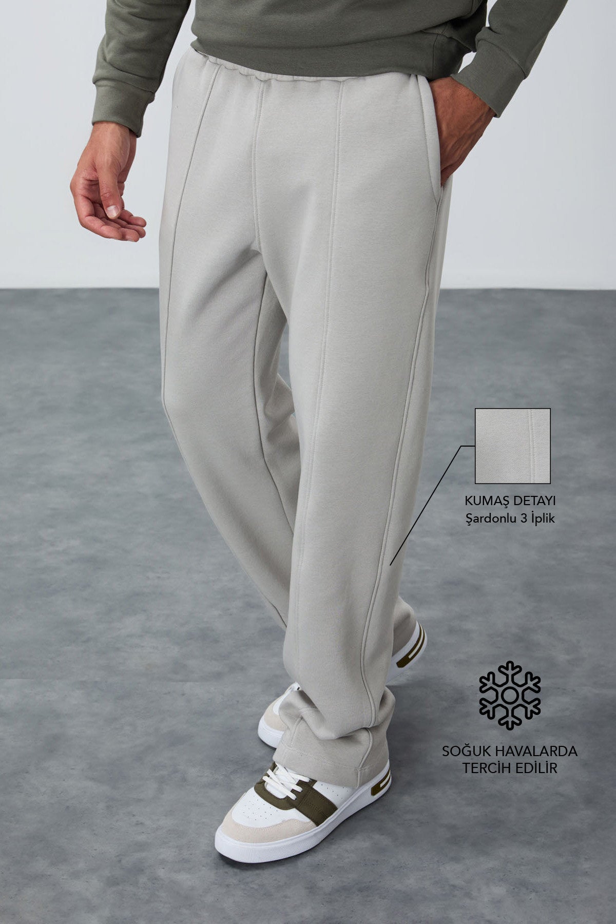 Taş Pamuklu Kalın İçi Tüylü Yumuşak Dokulu Oversize Nakışlı Erkek Eşofman Altı -82146