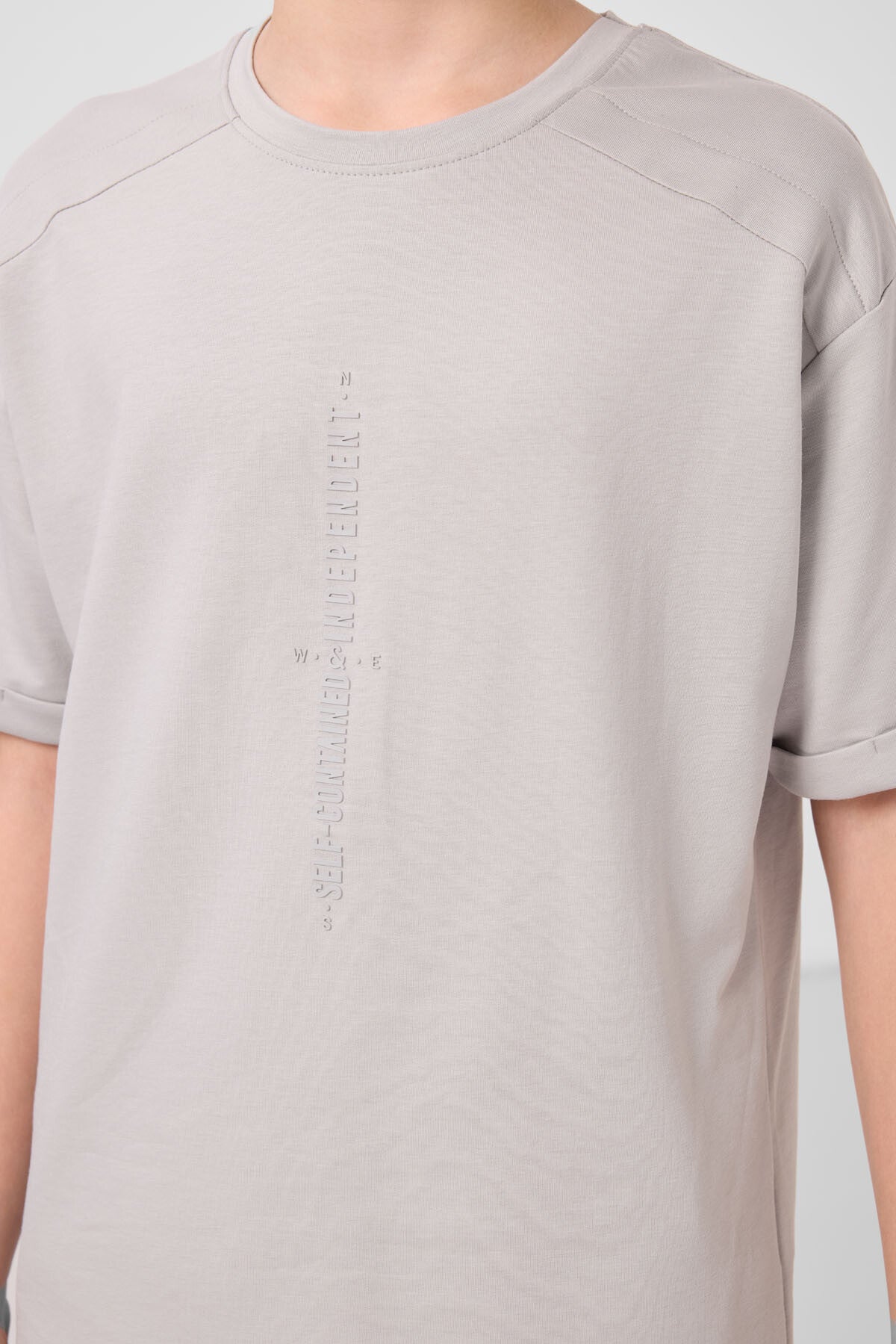 Taş Pamuklu Yumuşak Dokulu Oversize Baskılı Erkek Çocuk T-Shirt - 11301