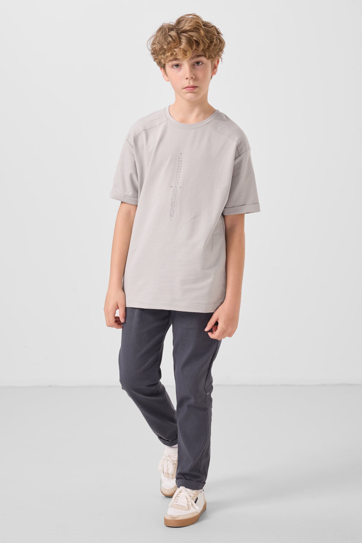 Taş Pamuklu Yumuşak Dokulu Oversize Baskılı Erkek Çocuk T-Shirt - 11301