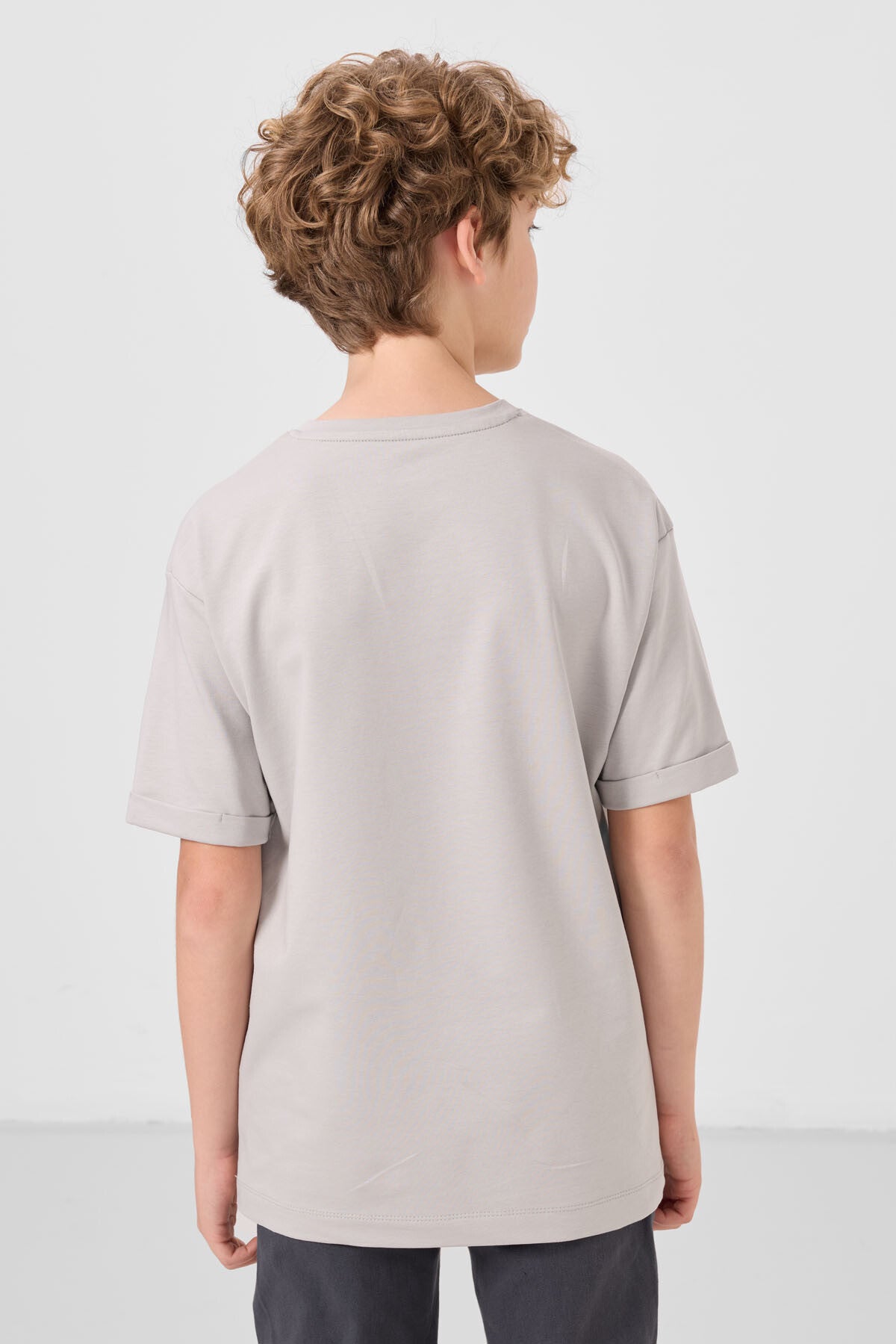 Taş Pamuklu Yumuşak Dokulu Oversize Baskılı Erkek Çocuk T-Shirt - 11301