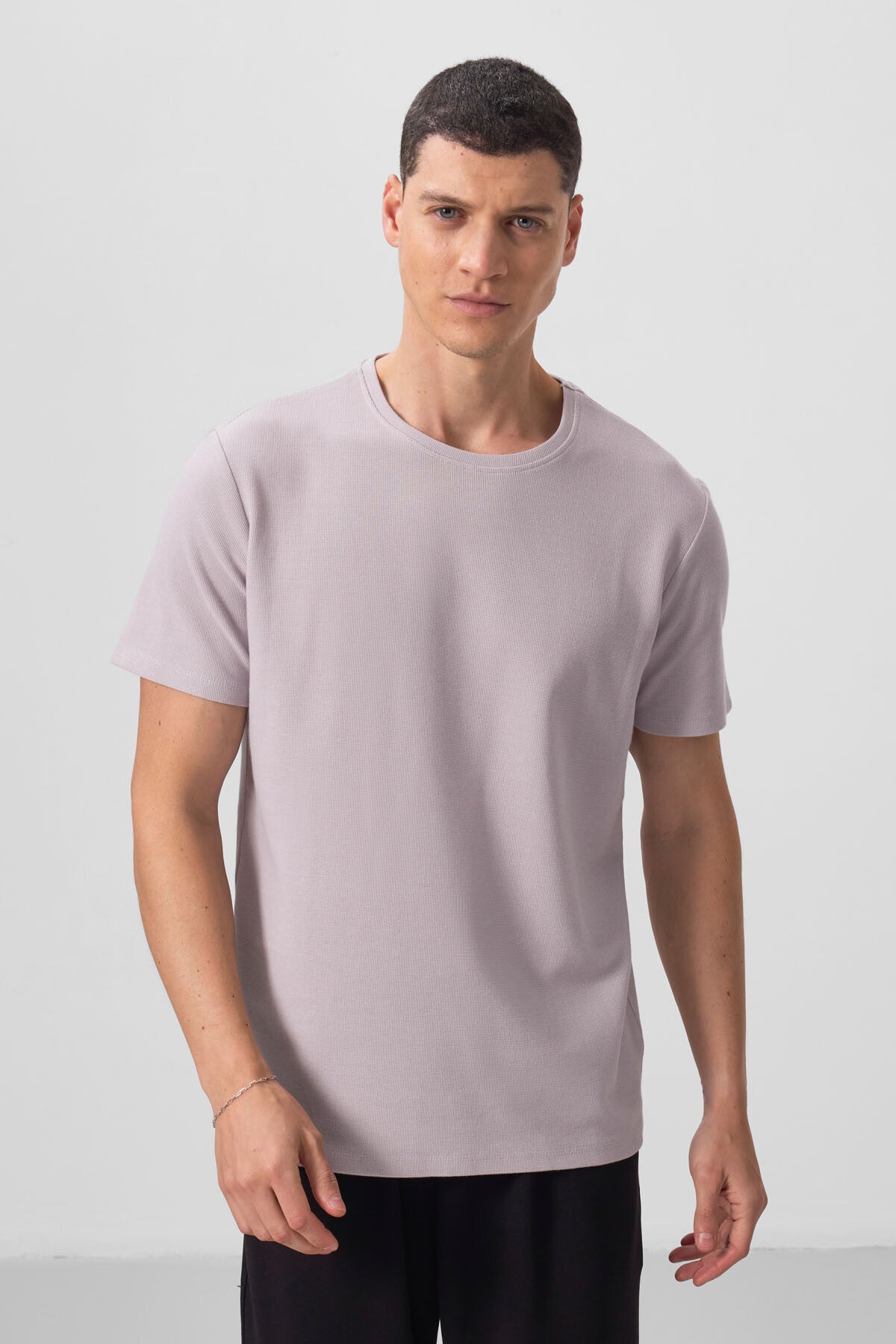 Taş Yüzeyi Dokulu Rahat Form Basic Erkek T-Shirt - 88436