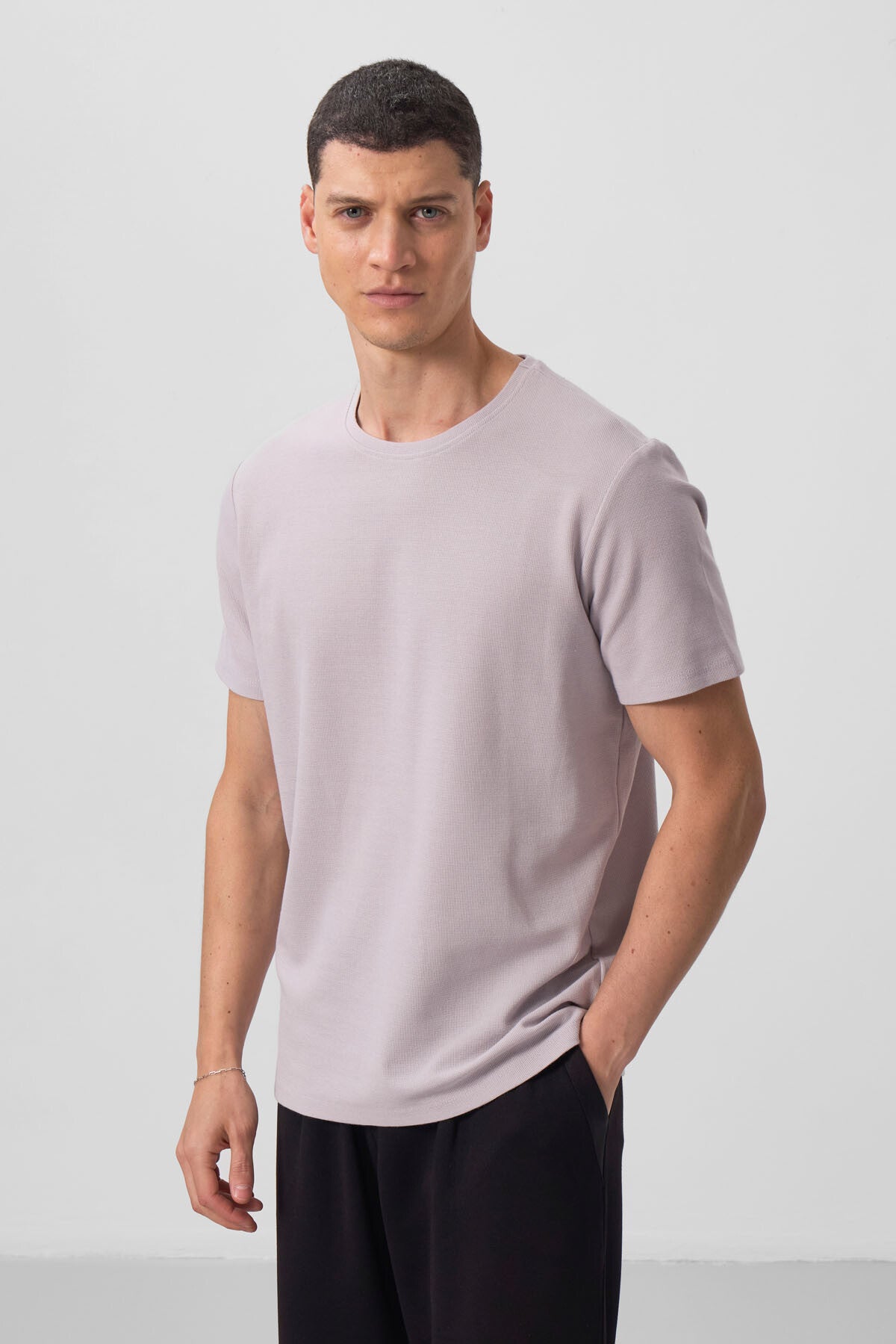Taş Yüzeyi Dokulu Rahat Form Basic Erkek T-Shirt - 88436