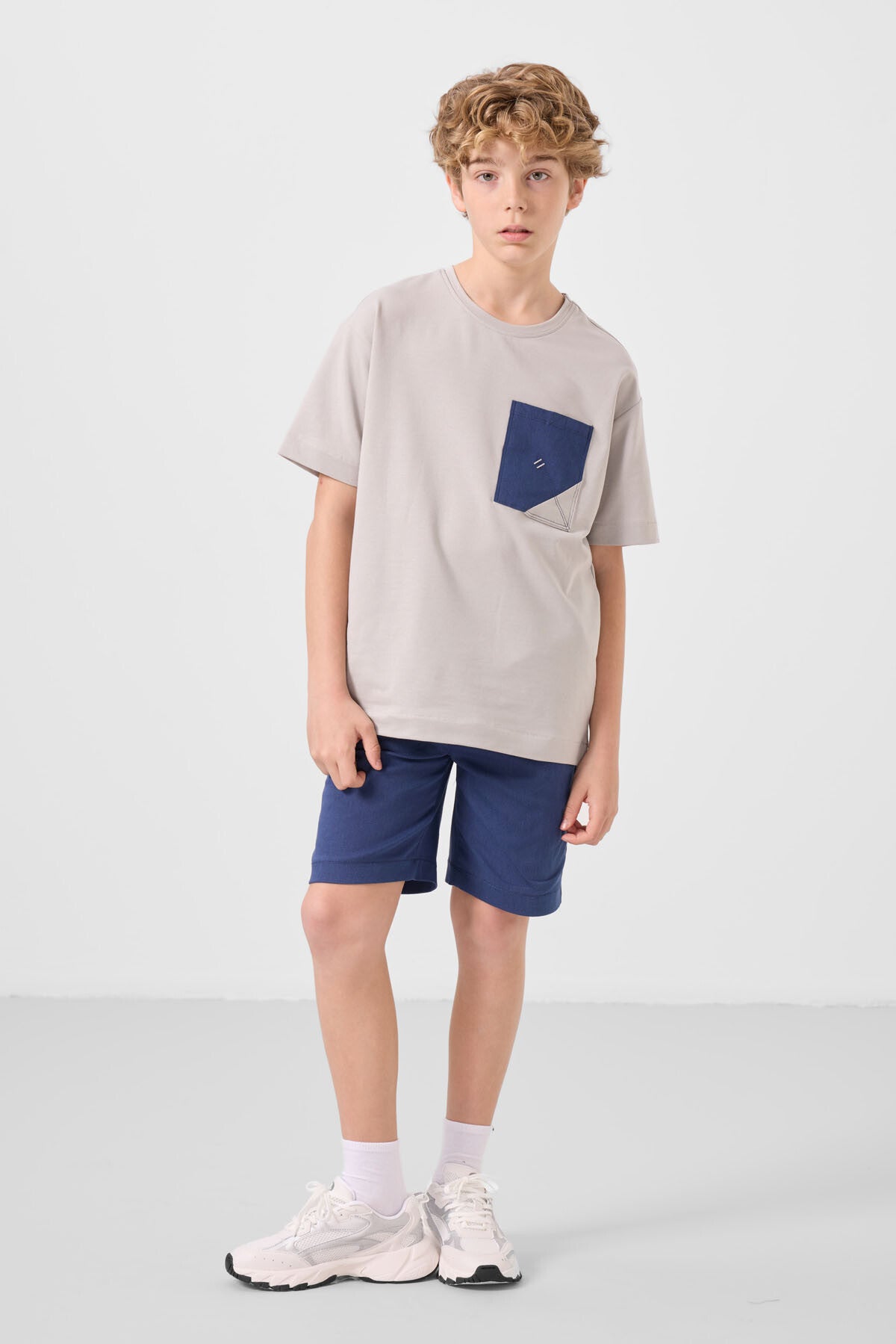 Taş-Parlament Pamuklu Oversize Fit Dokuma Hafif Esnek Chino Erkek Çocuk Şort Takım - 11278