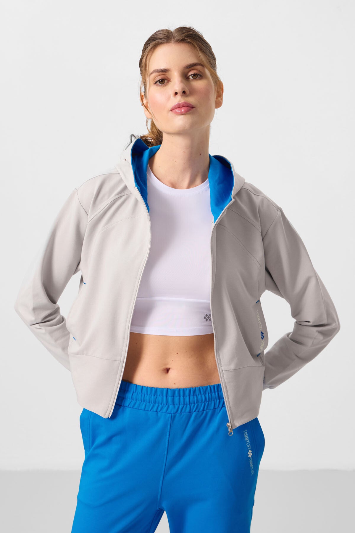 Taş-Saks Kapüşonlu Fermuarlı Oversize Kadın Eşofman Takım - 95328