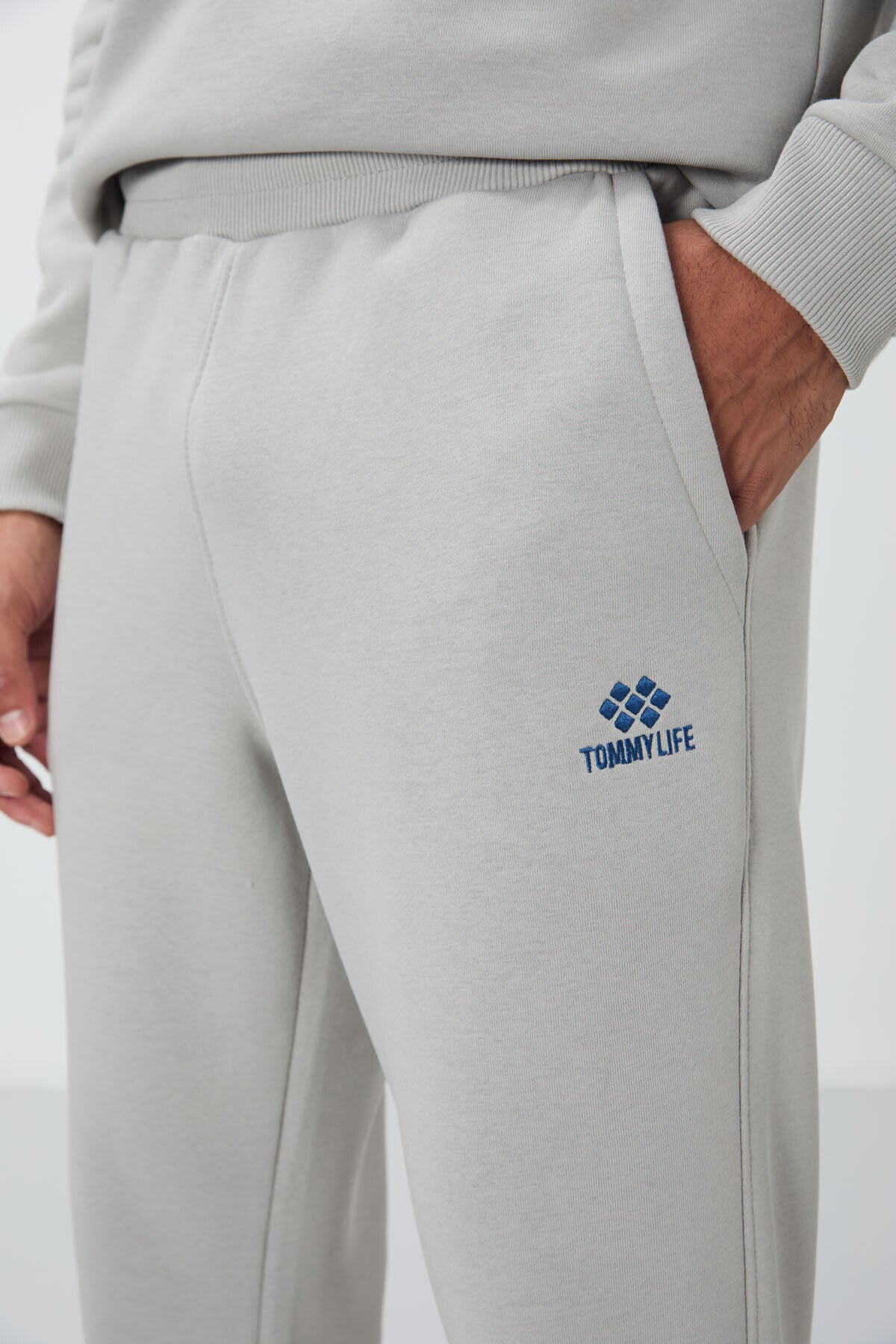 Taş Pamuklu Kalın İçi Tüylü Yumuşak Dokulu Comfort Fit Nakışlı Erkek Eşofman Takım -85265