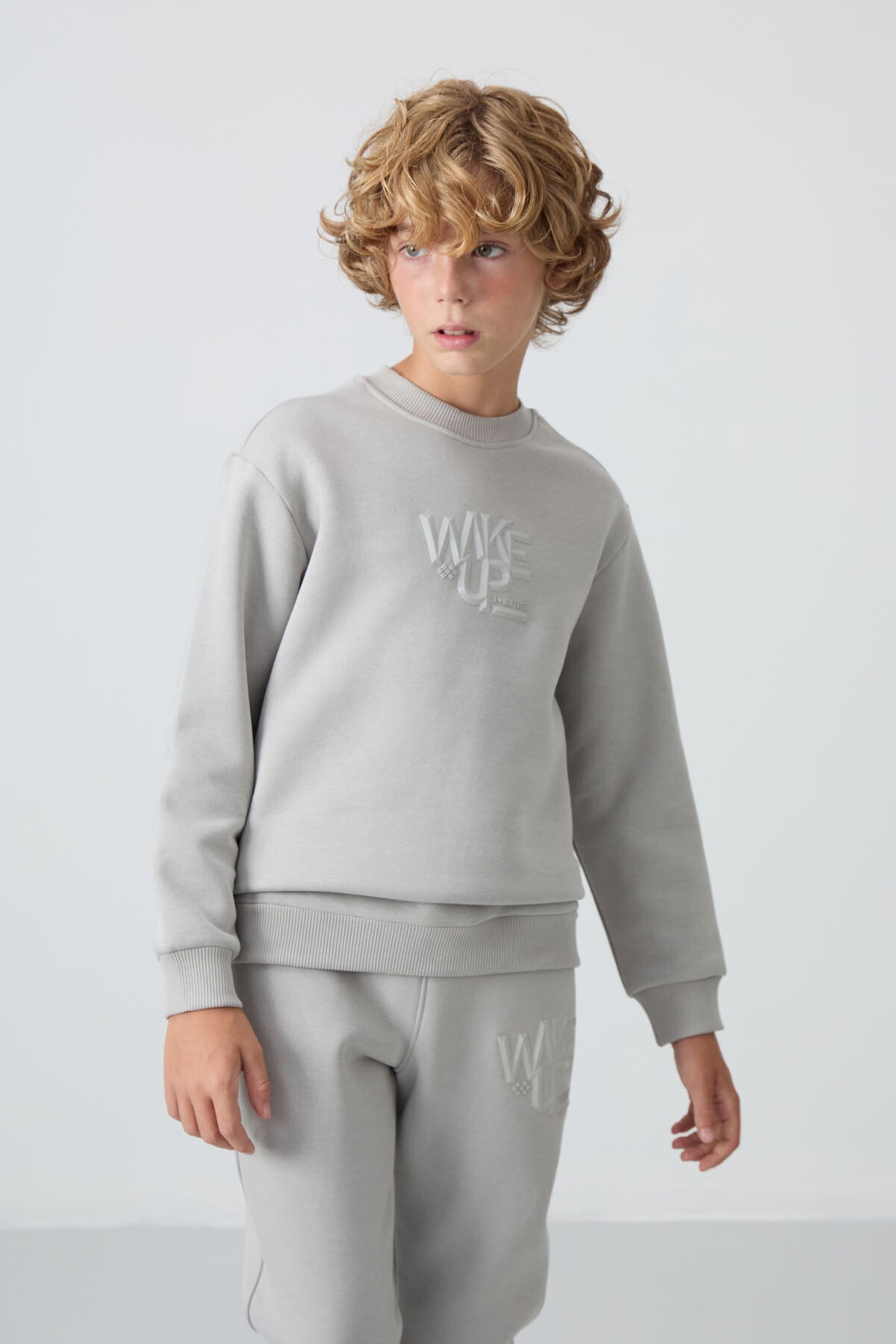 Taş Pamuklu Kalın İçi Tüylü Yumuşak Dokulu Standart Fit Baskılı Erkek Çocuk Eşofman Takım - 11253