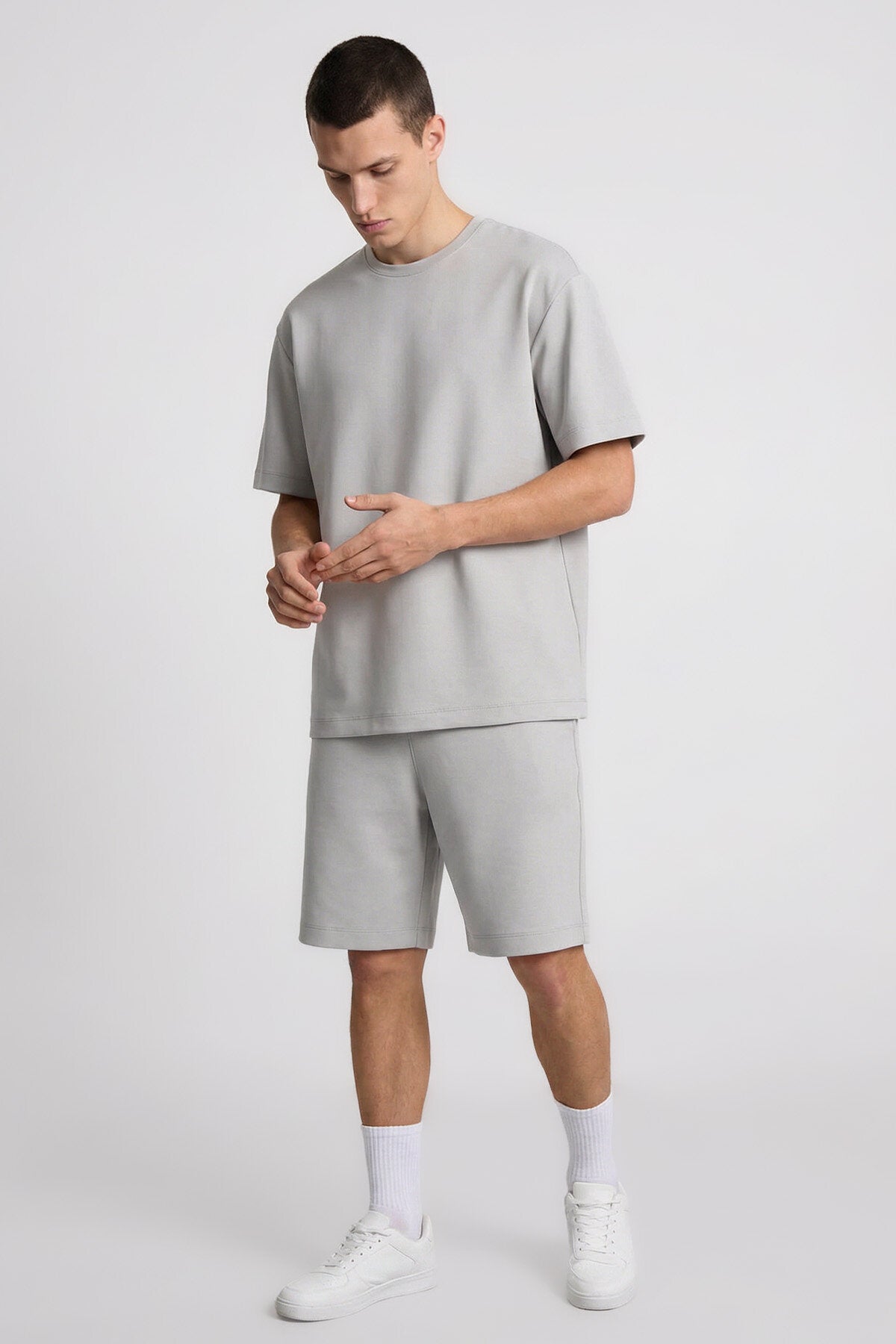 Taş Oversize Fit Basic Erkek Şort Takım - 85292
