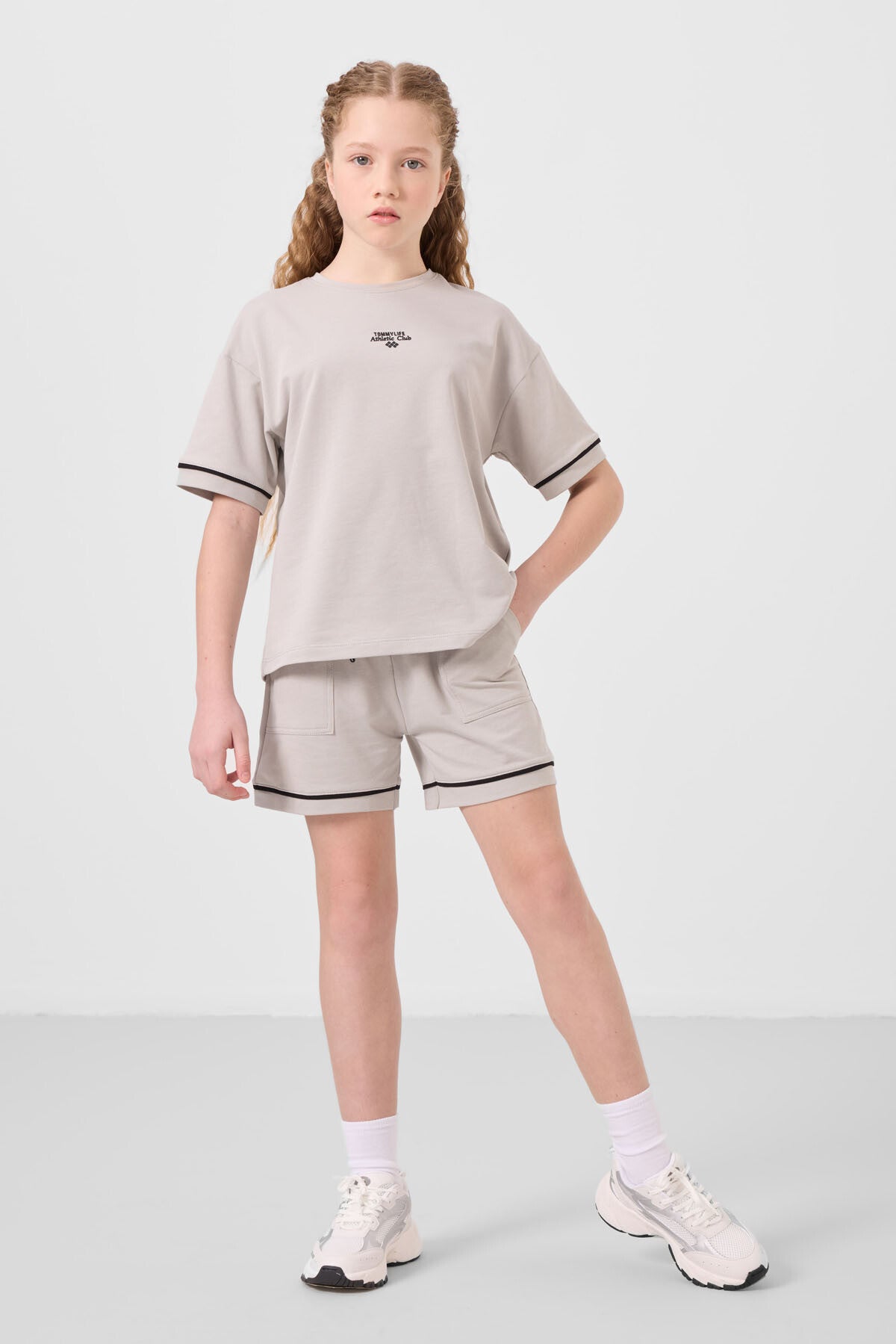 Taş Pamuklu Yumuşak Dokulu Standart Fit Basic Kız Çocuk Şort Takım - 75183