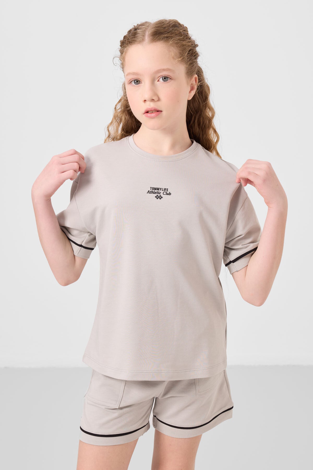 Taş Pamuklu Yumuşak Dokulu Standart Fit Basic Kız Çocuk Şort Takım - 75183