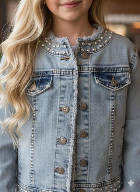 Taşlı Kot Ceket Mavi 4 Yaş