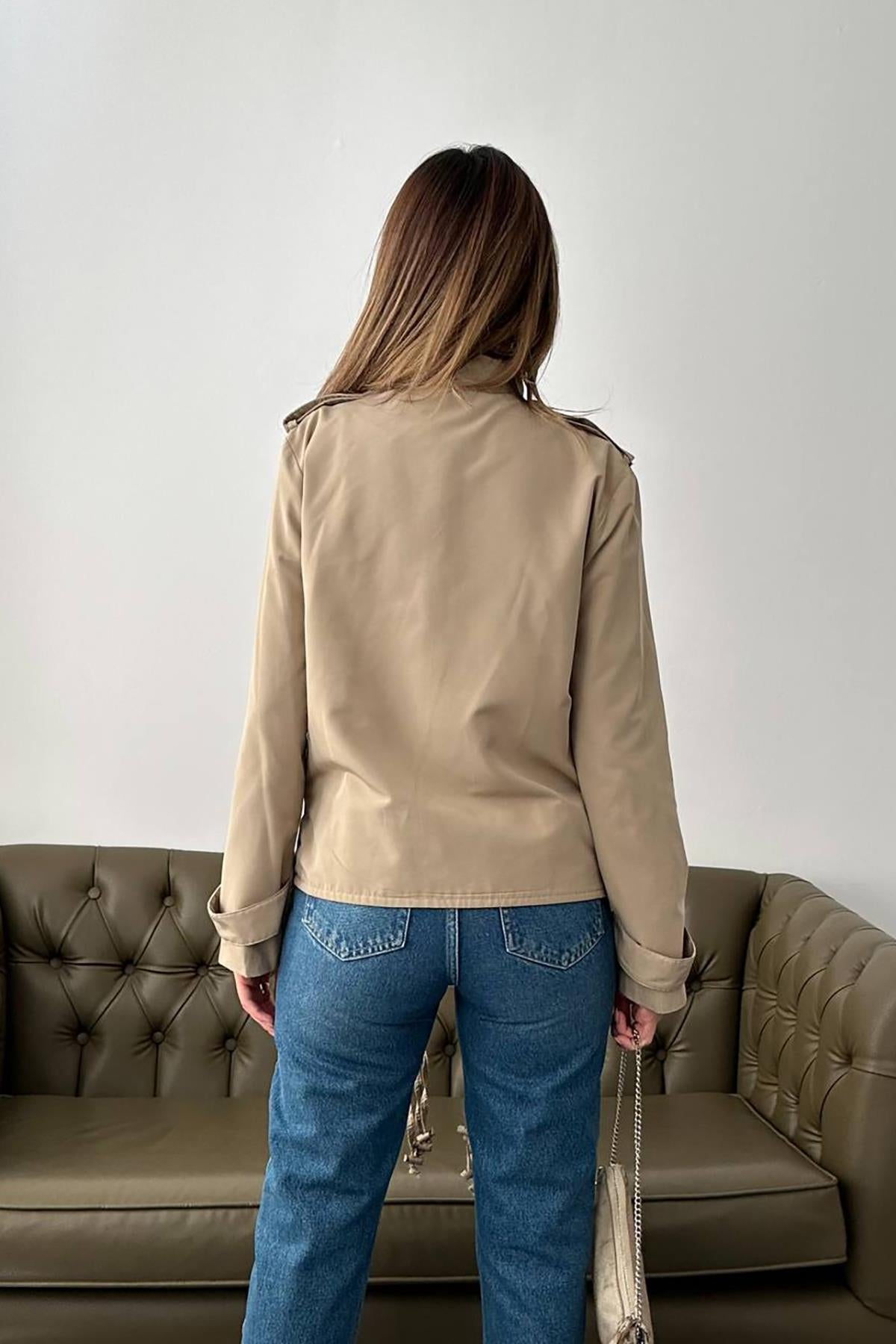 Toptan Açık Haki Çift Katlı Kısa Ceket