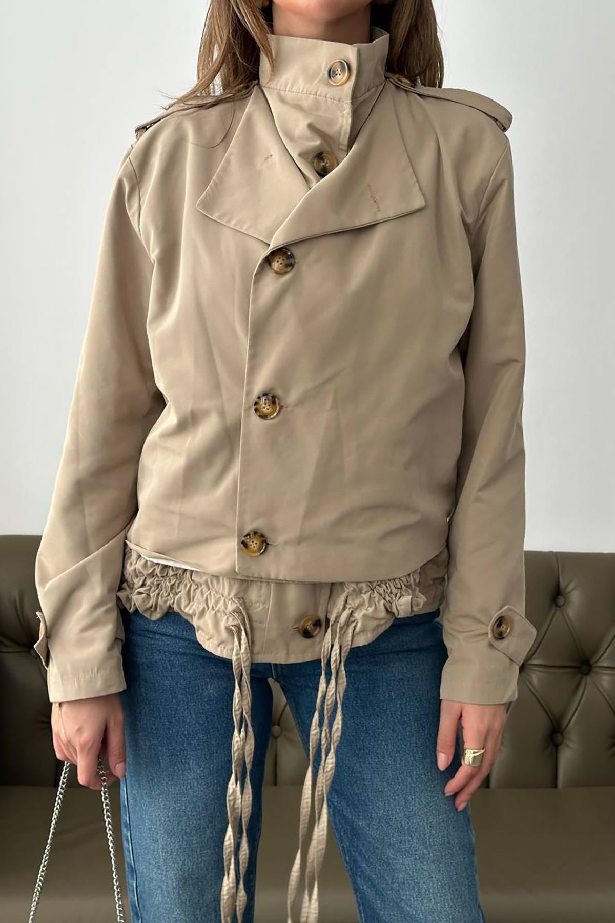 Toptan Açık Haki Çift Katlı Kısa Ceket