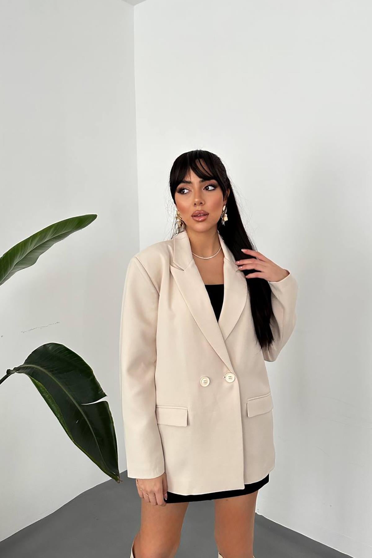 Toptan Bej Blazer Ceket Bej L