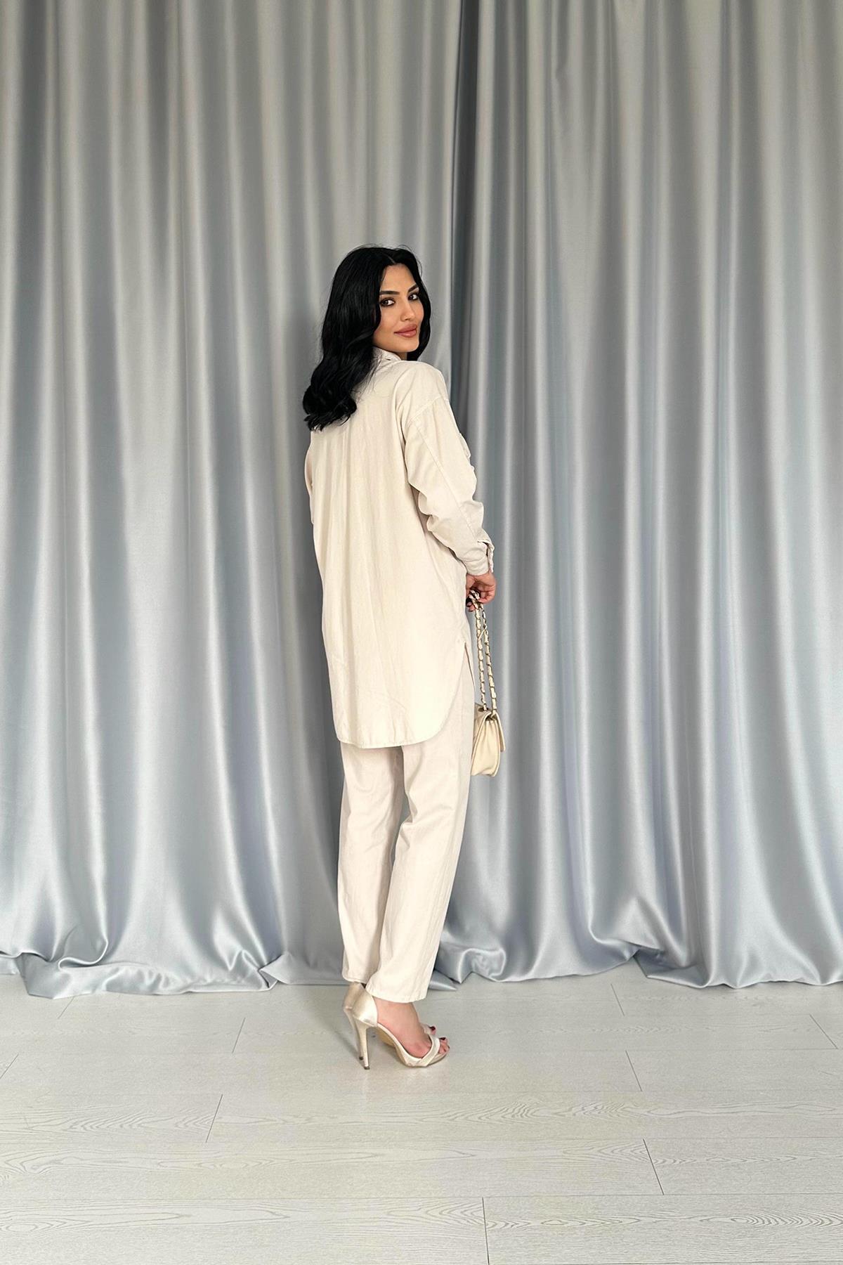 Toptan Bej Gömlek Ve Çıtçıtlı Pantolon Takım