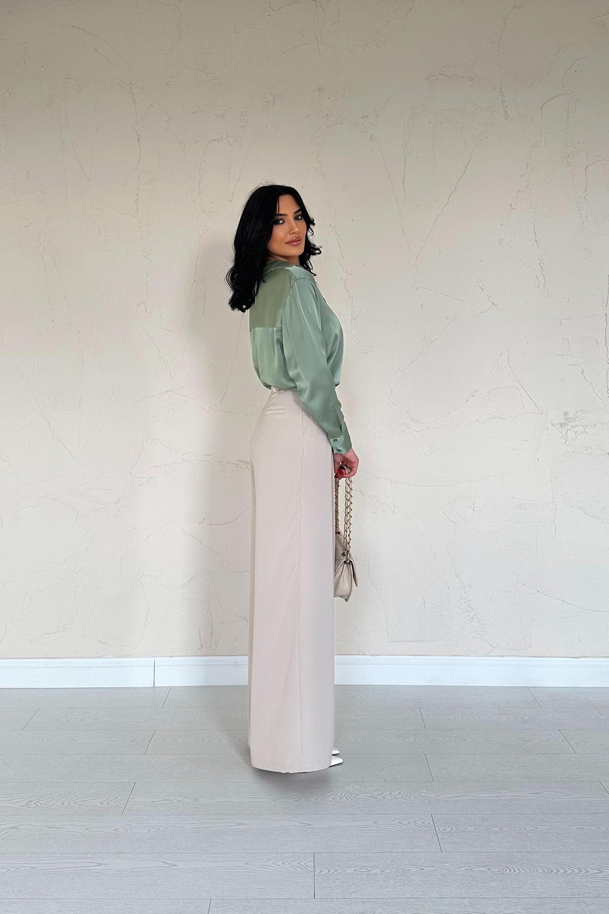 Toptan Bej Pileli Comfort Pantolon