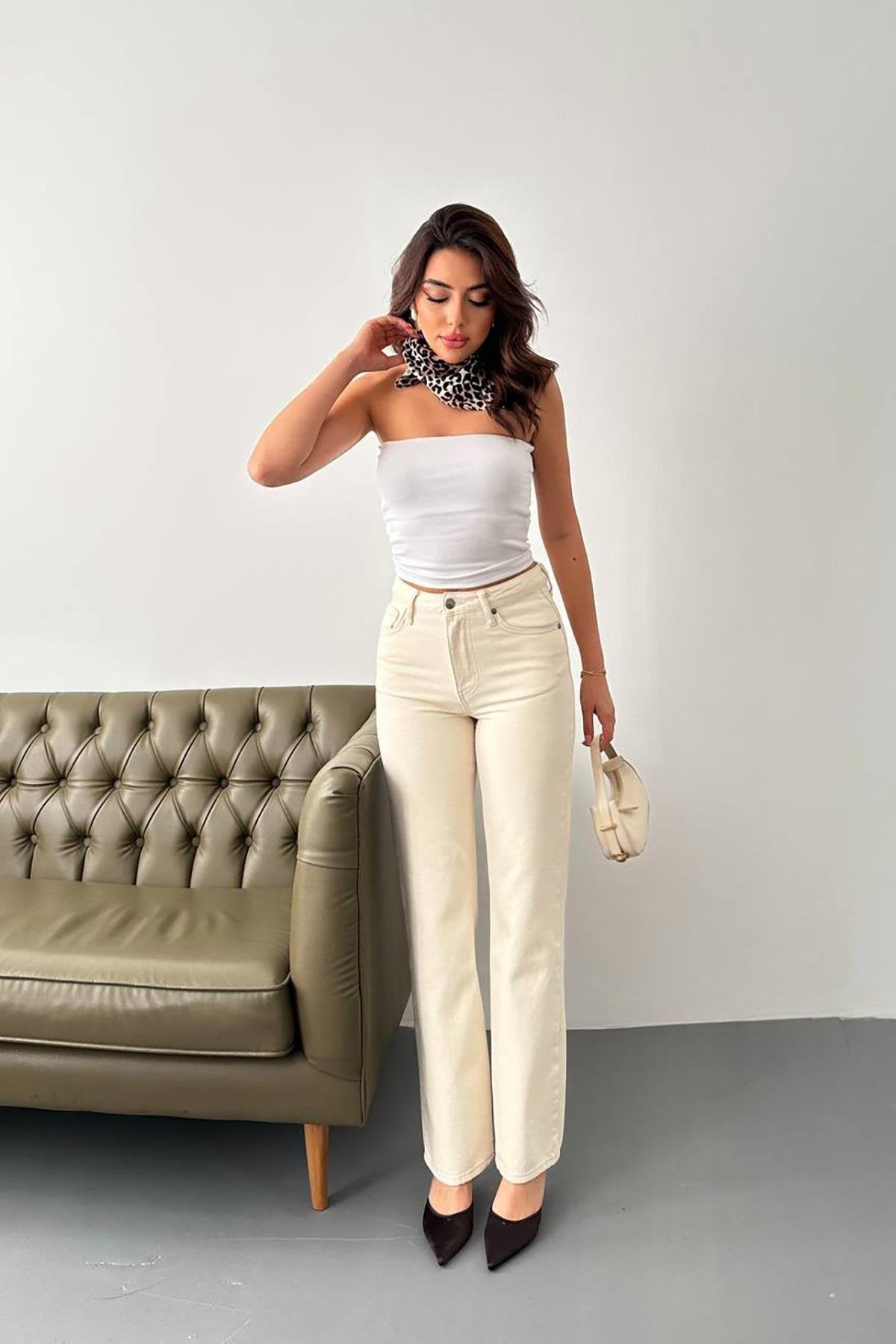 Toptan Bej Straightmania Jeans Pantolon Bej L