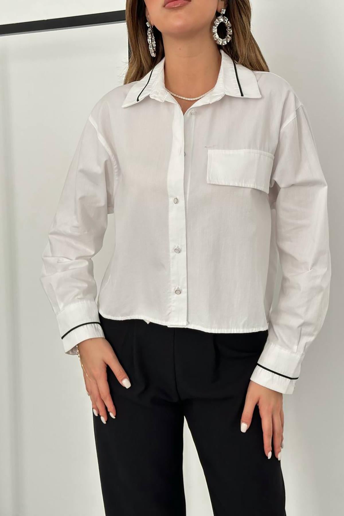 Toptan Beyaz Biyeli Gömlek