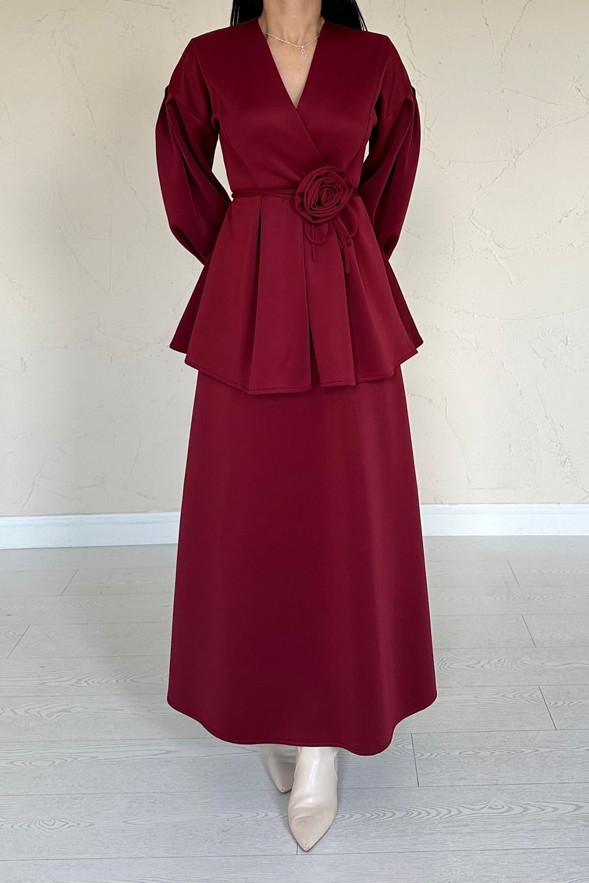 Toptan Bordo Gül Detaylı Takım