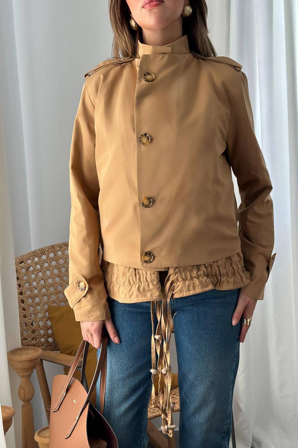 Toptan Camel Çift Katlı Kısa Ceket