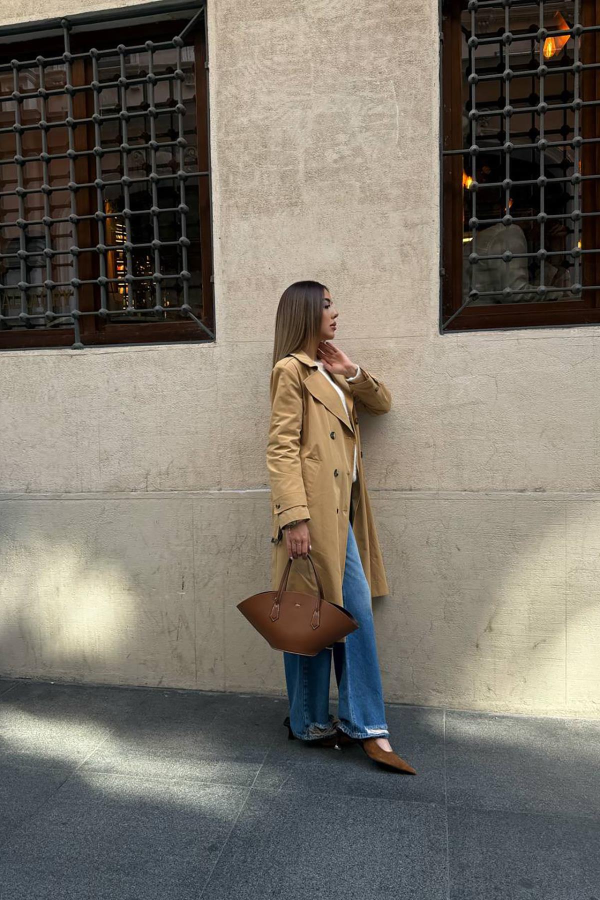 Toptan Camel Uzun Kemerli Trençkot