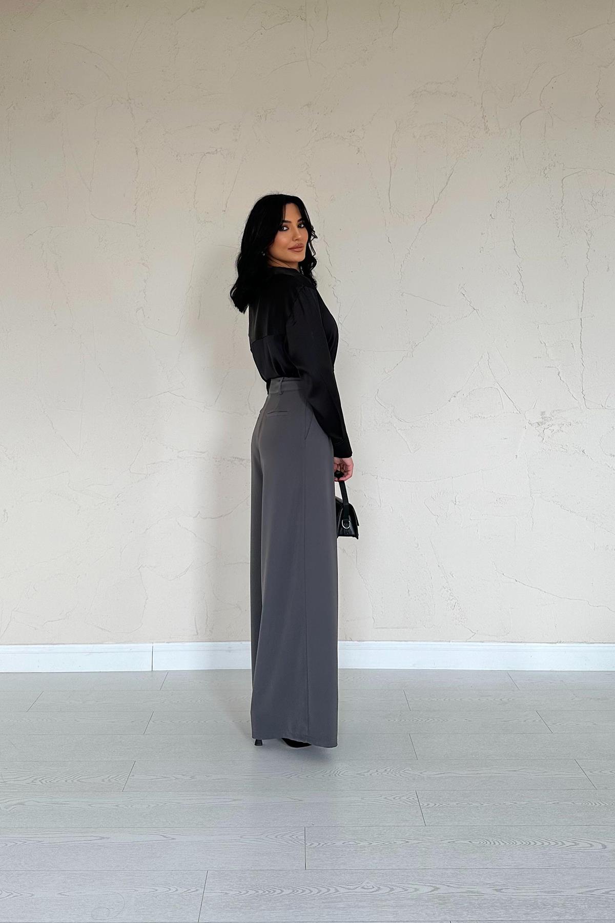 Toptan Füme Pileli Comfort Pantolon