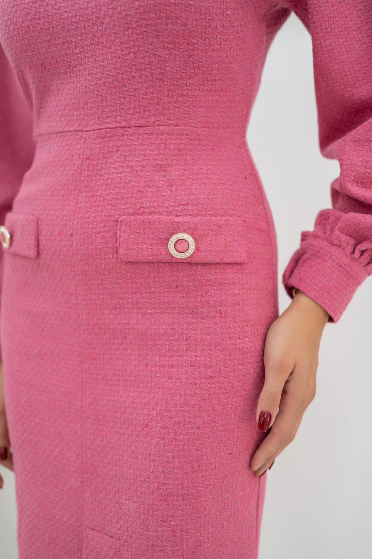 Toptan Fuşya Geniş Boğazlı Elbise