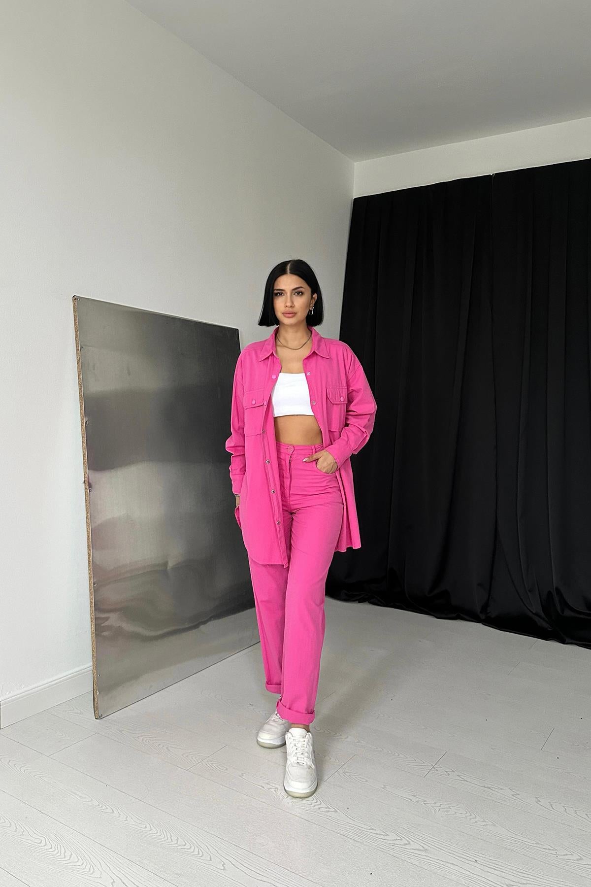 Toptan Fuşya Gömlek Ve Çıtçıtlı Pantolon Takım