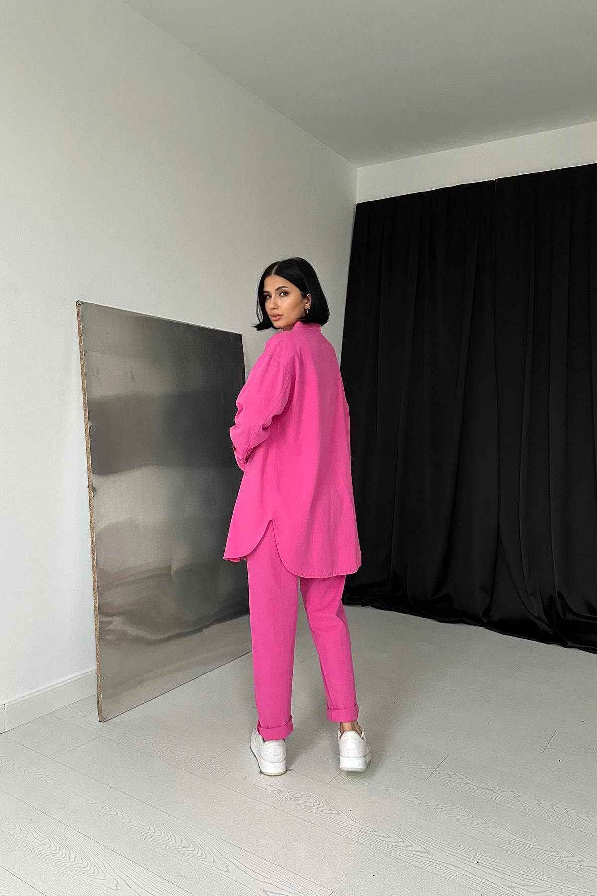 Toptan Fuşya Gömlek Ve Çıtçıtlı Pantolon Takım