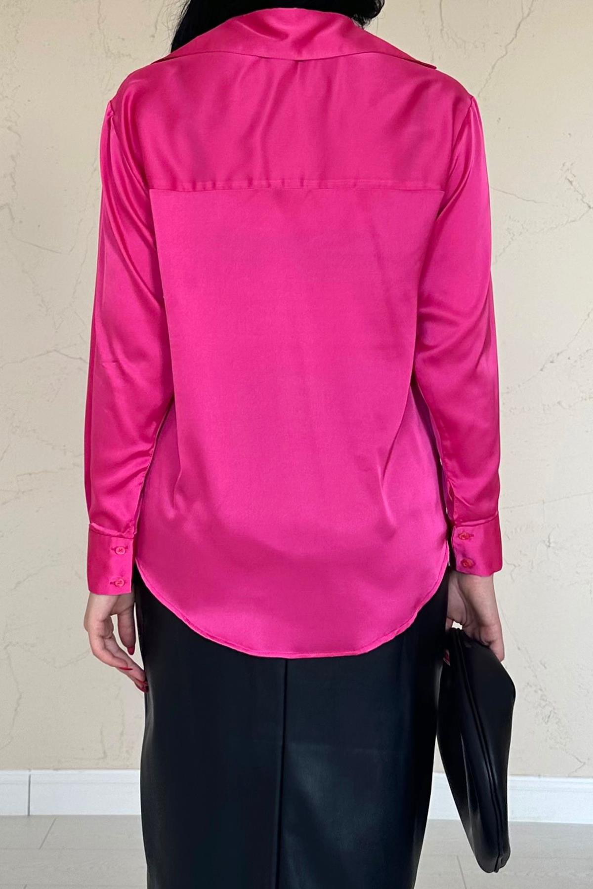 Toptan Fuşya Saten Gömlek