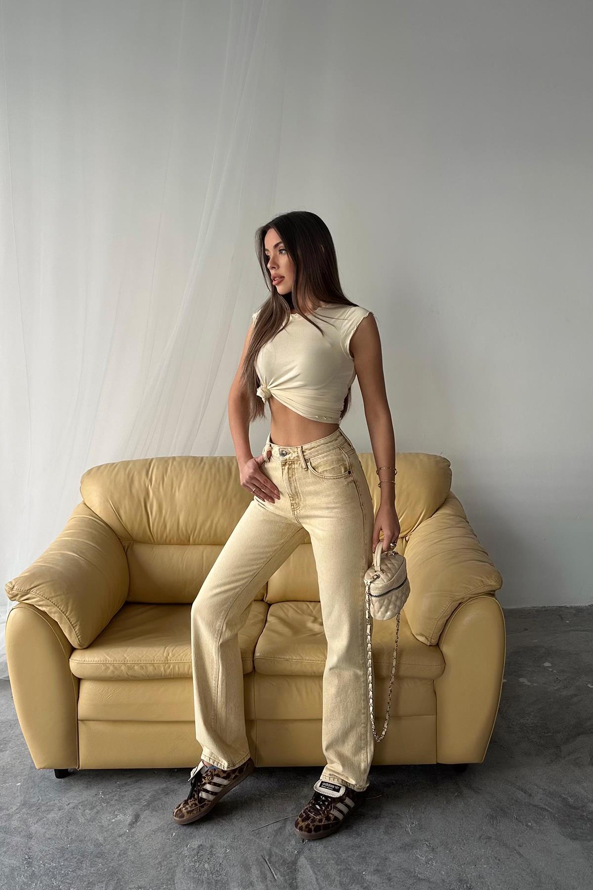 Toptan Hardal Straightmania Jeans Pantolon Hardal L