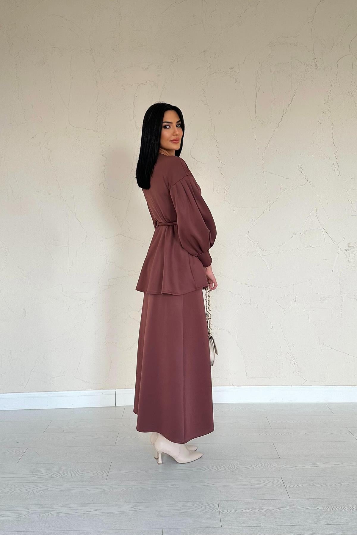 Toptan Kahverengi Gül Detaylı Takım