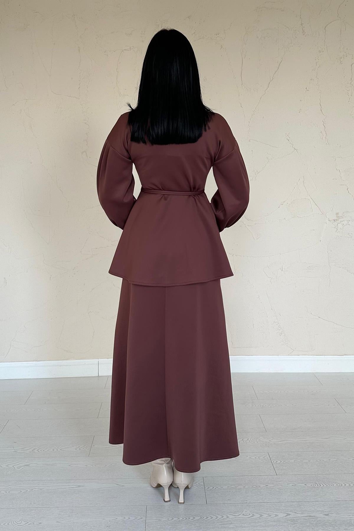 Toptan Kahverengi Gül Detaylı Takım