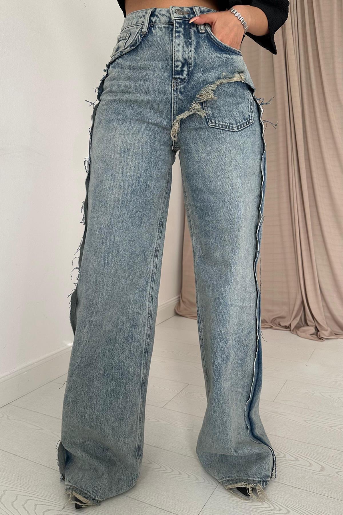 Toptan Kar Yıkama Yan Yırtmaçlı Jeans Pantolon
