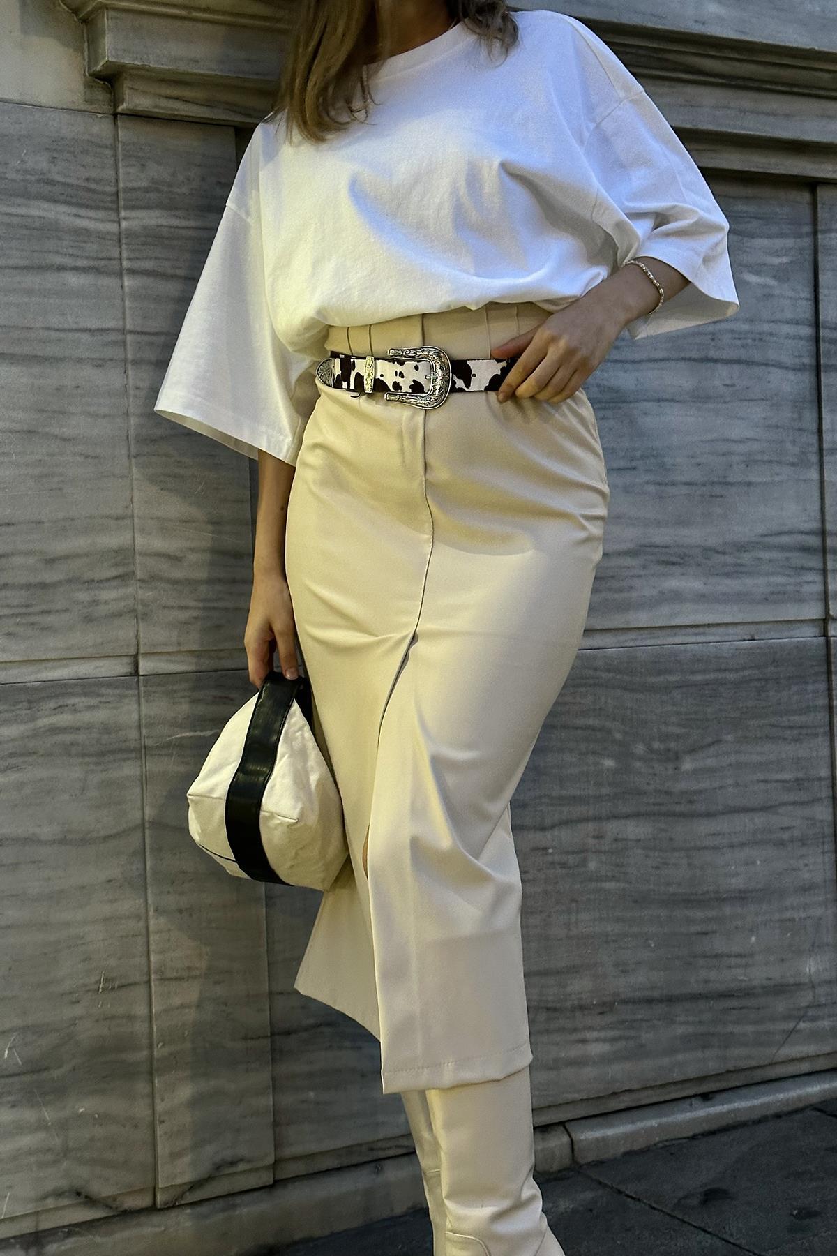 Toptan Kemik Yırtmaçlı Süs Patlı Etek