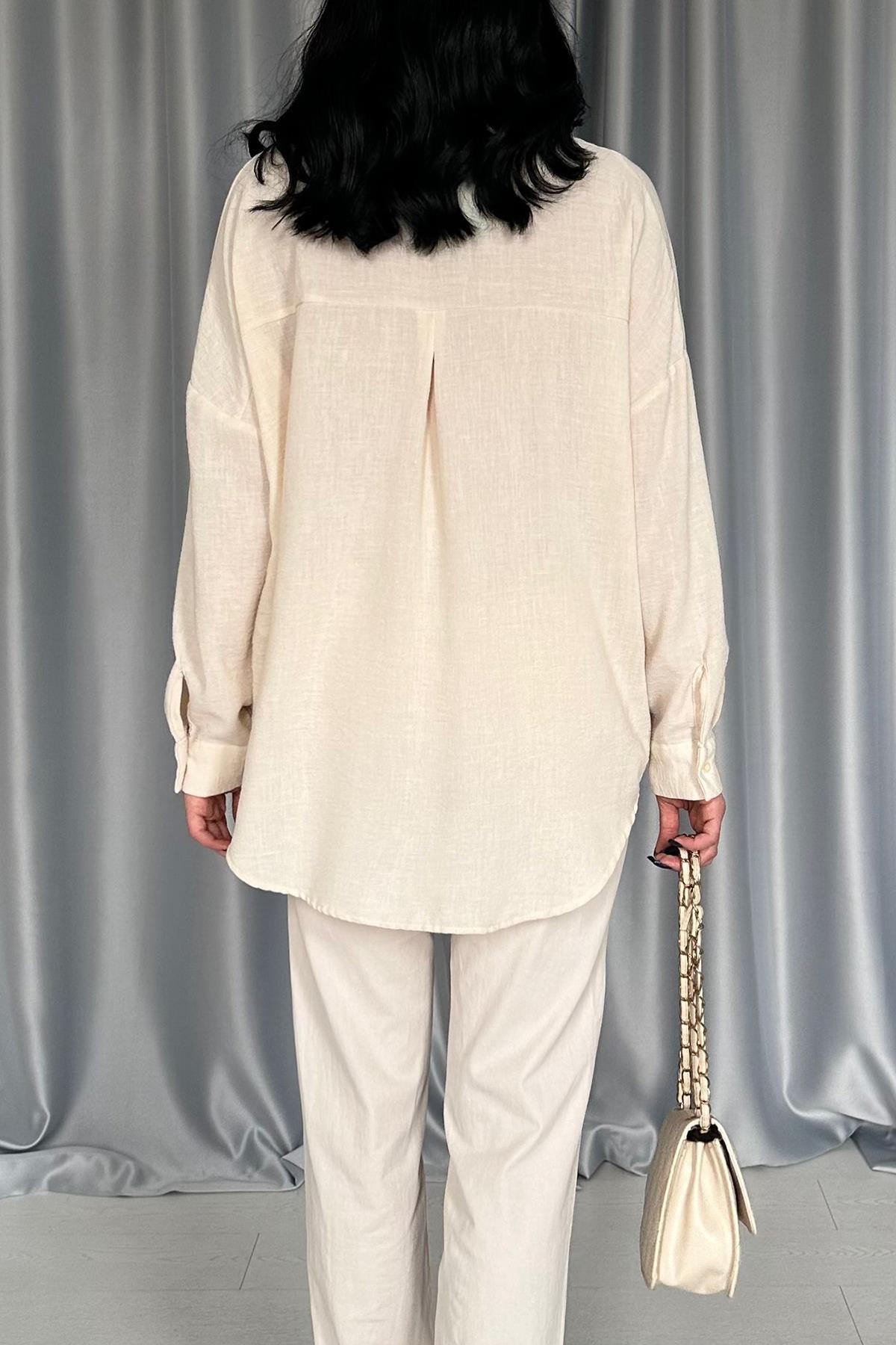 Toptan Krem Pulpayet Nakışlı Bedensiz Gömlek