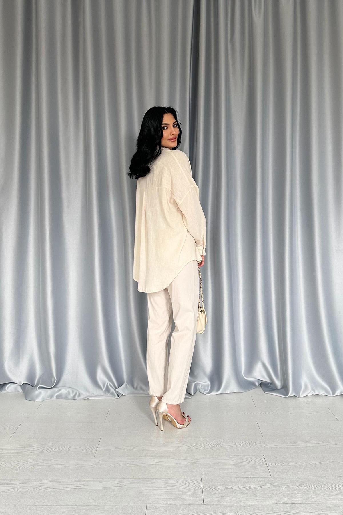 Toptan Krem Pulpayet Nakışlı Bedensiz Gömlek