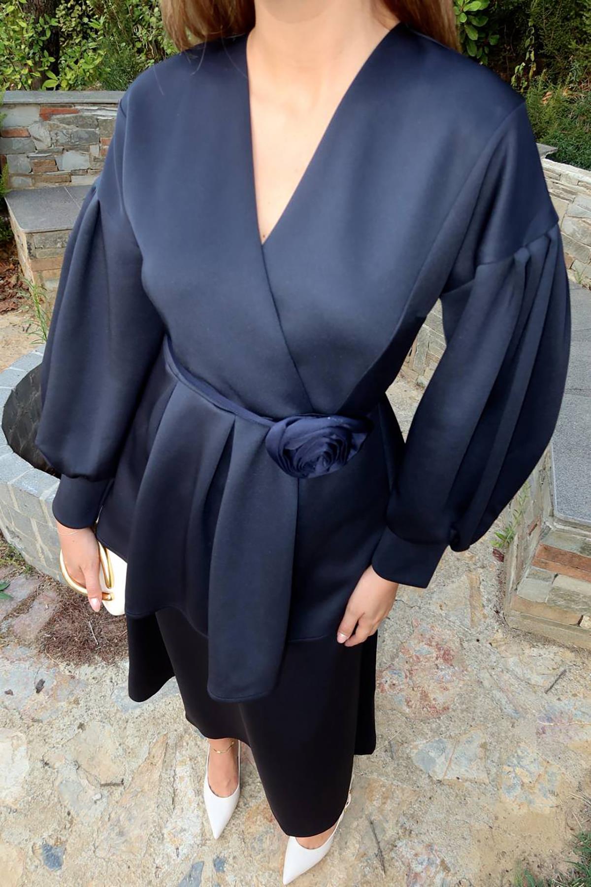 Toptan Lacivert Gül Detaylı Takım