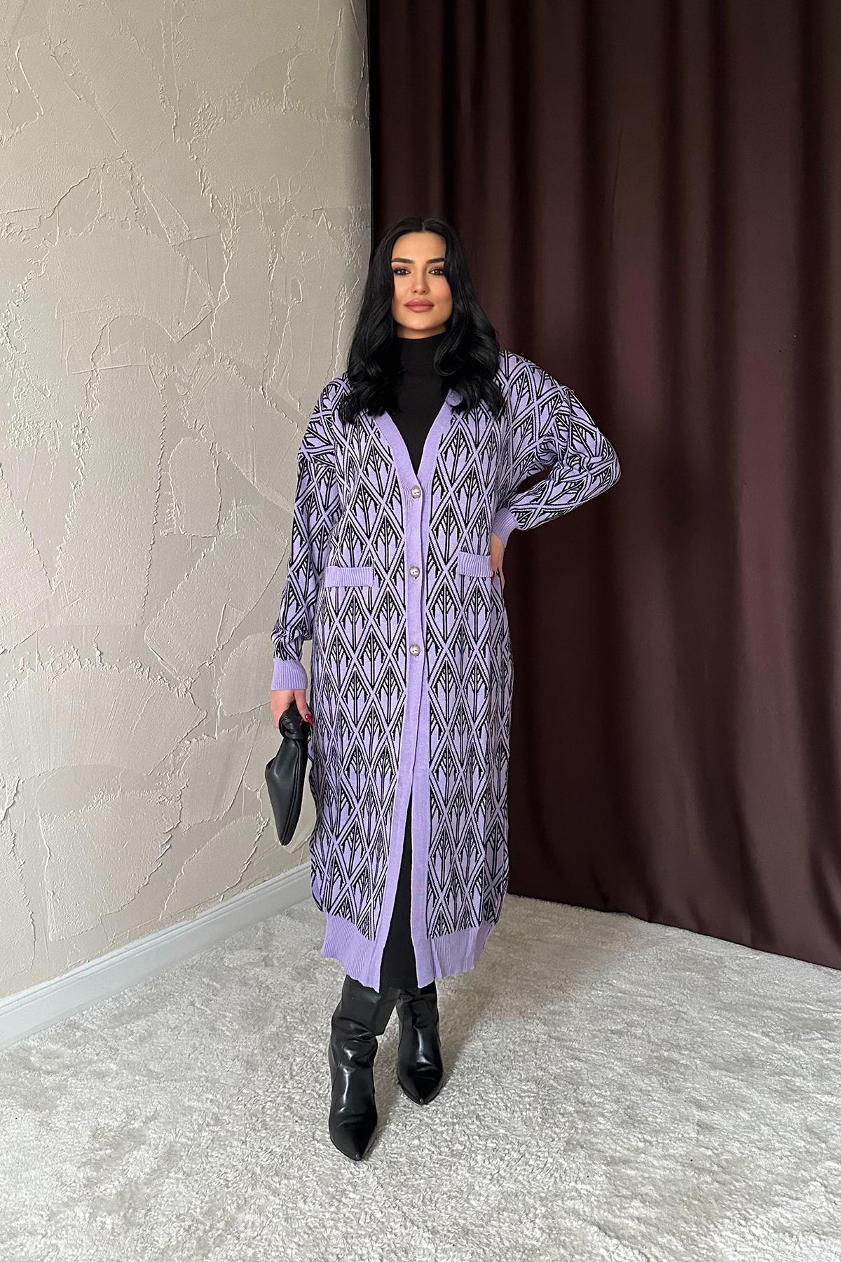 Toptan Lila Düğmeli Triko Hırka Lila STD