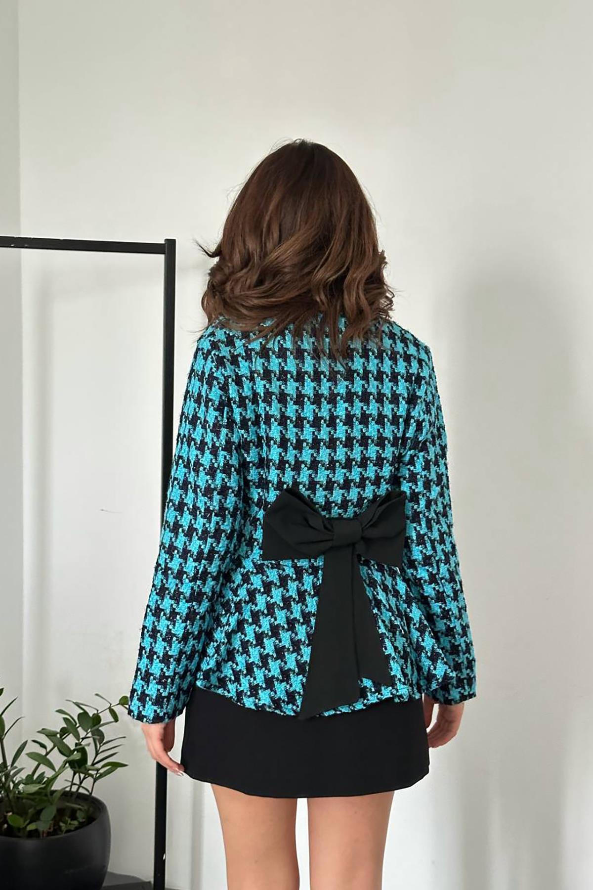 Toptan Mavi Arka Fiyonk Detaylı Ceket