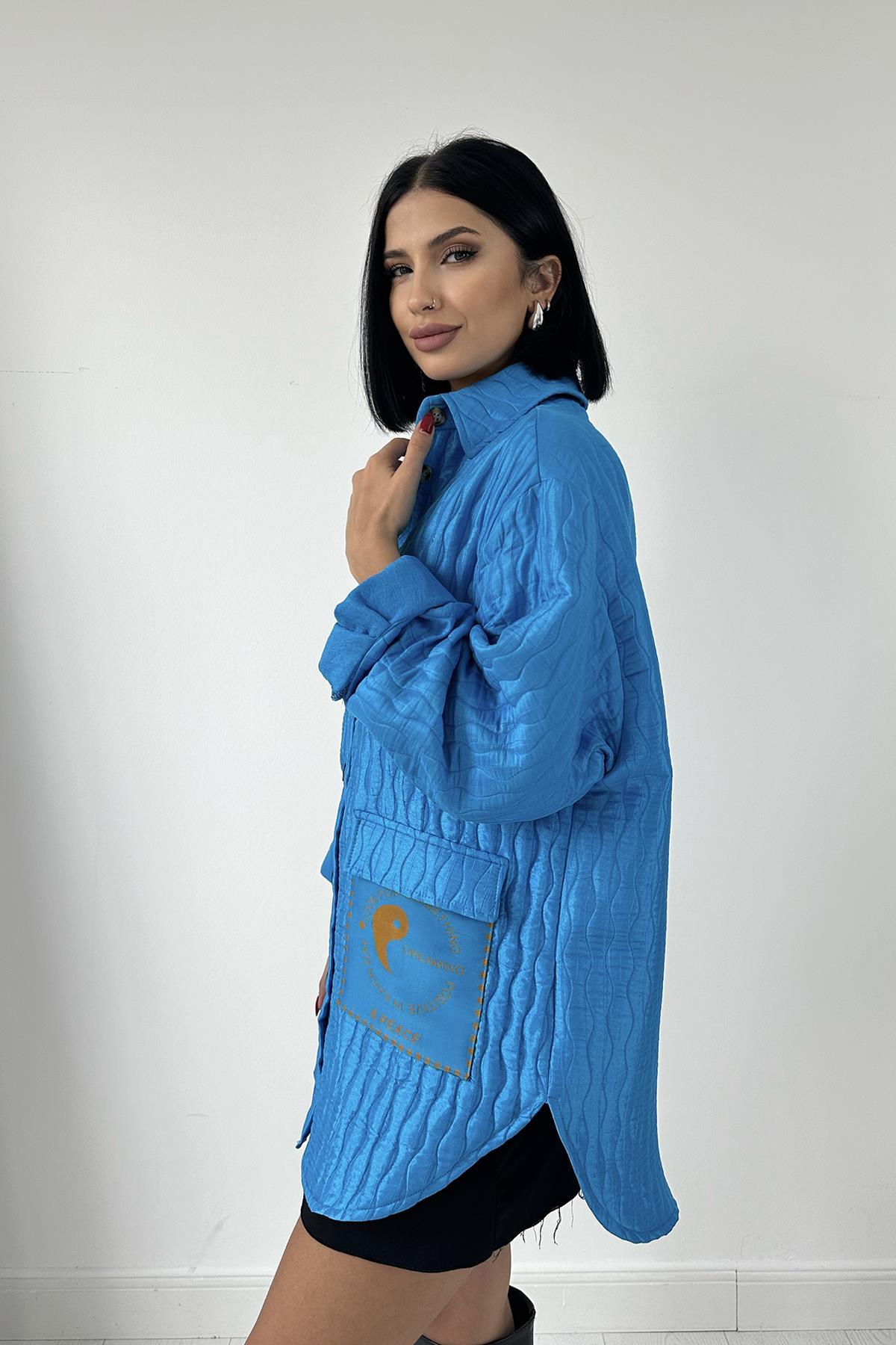 Toptan Mavi Cepli Kapitone Gömlek