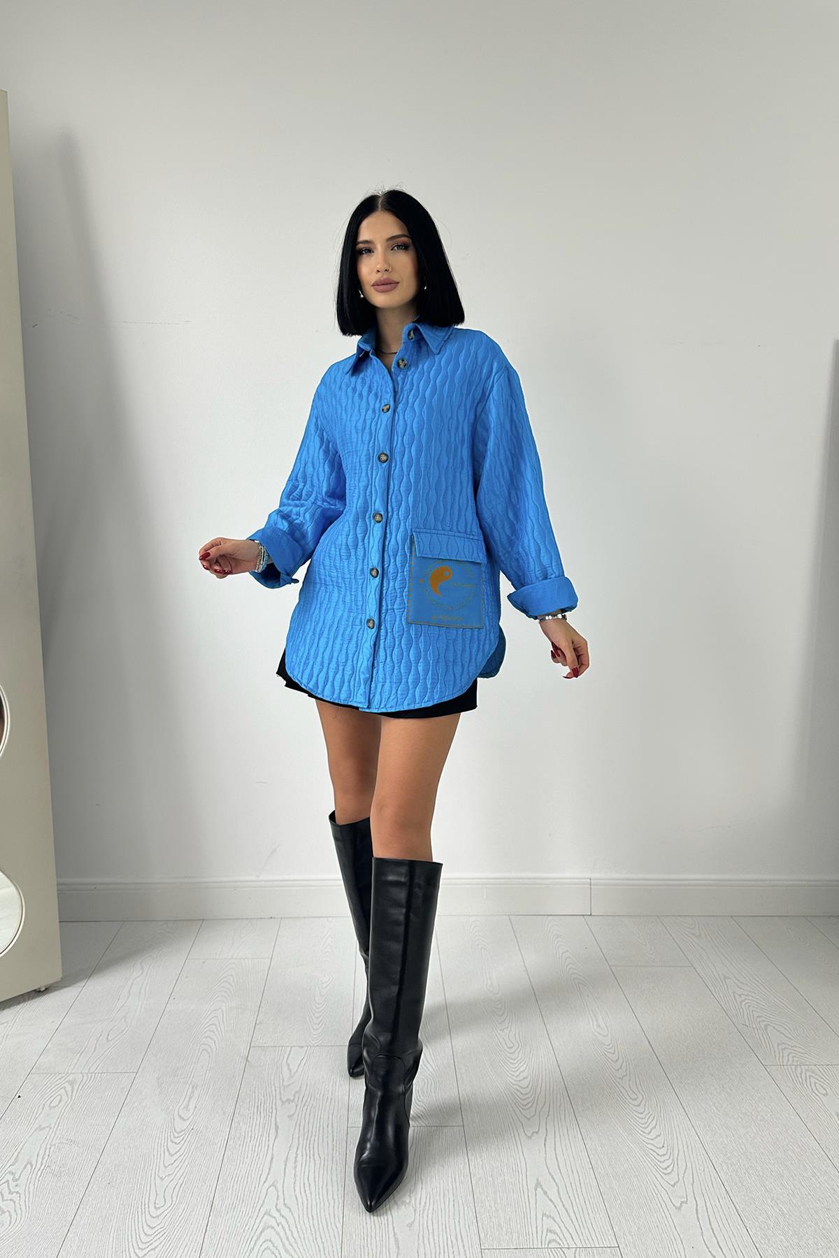 Toptan Mavi Cepli Kapitone Gömlek