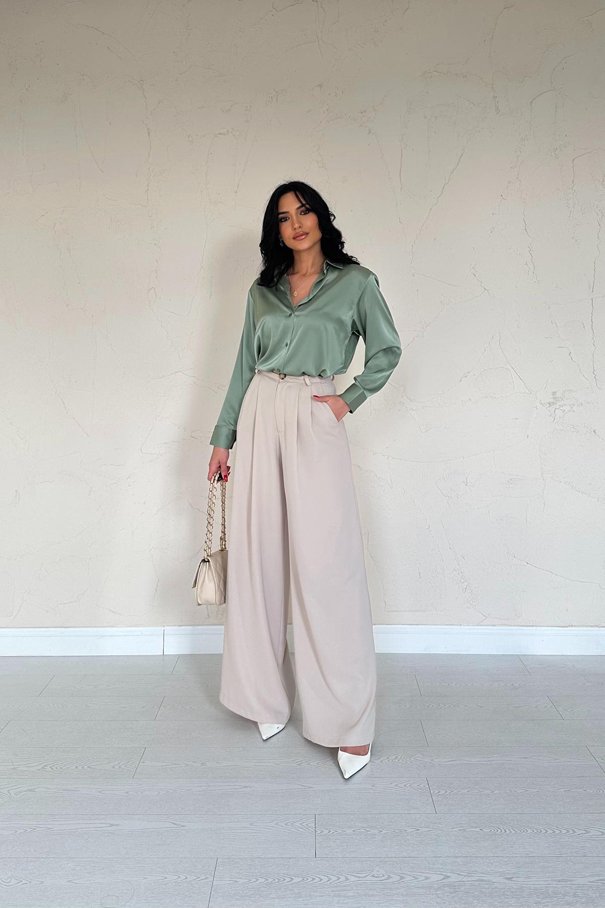 Toptan Mint Saten Gömlek