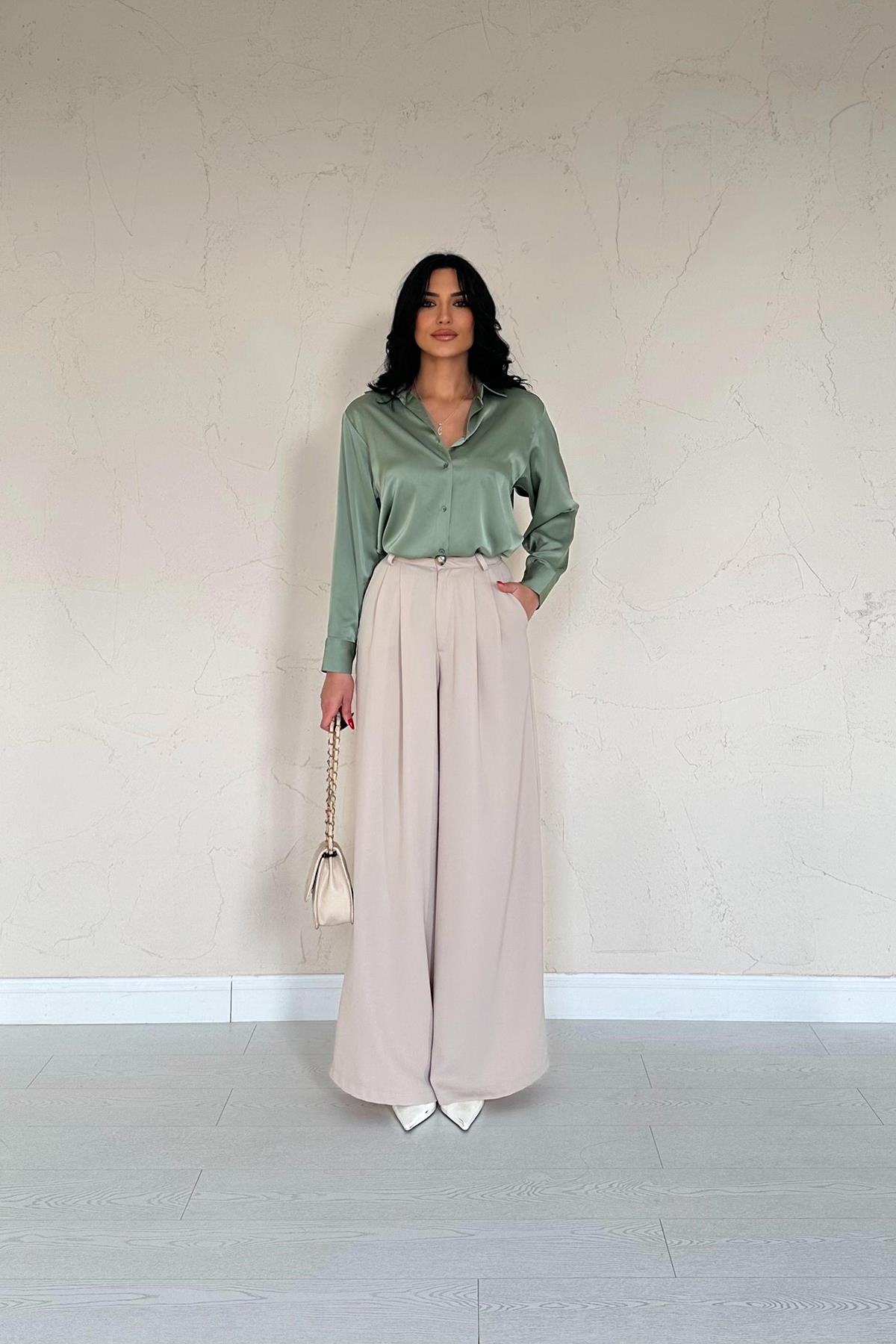 Toptan Mint Saten Gömlek Mint L