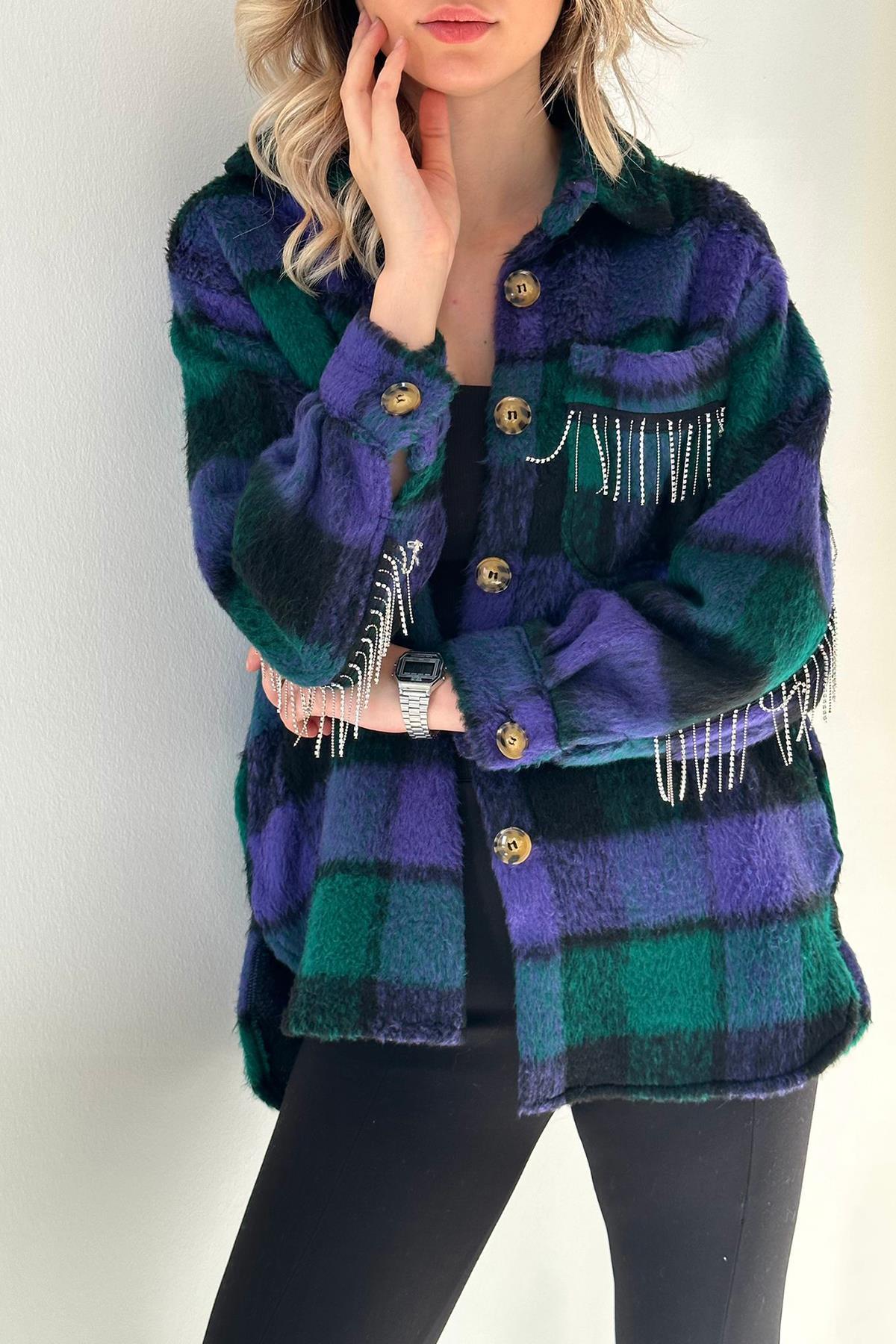 Toptan Mor Buklet Cepli Zincir Taşlı Gömlek