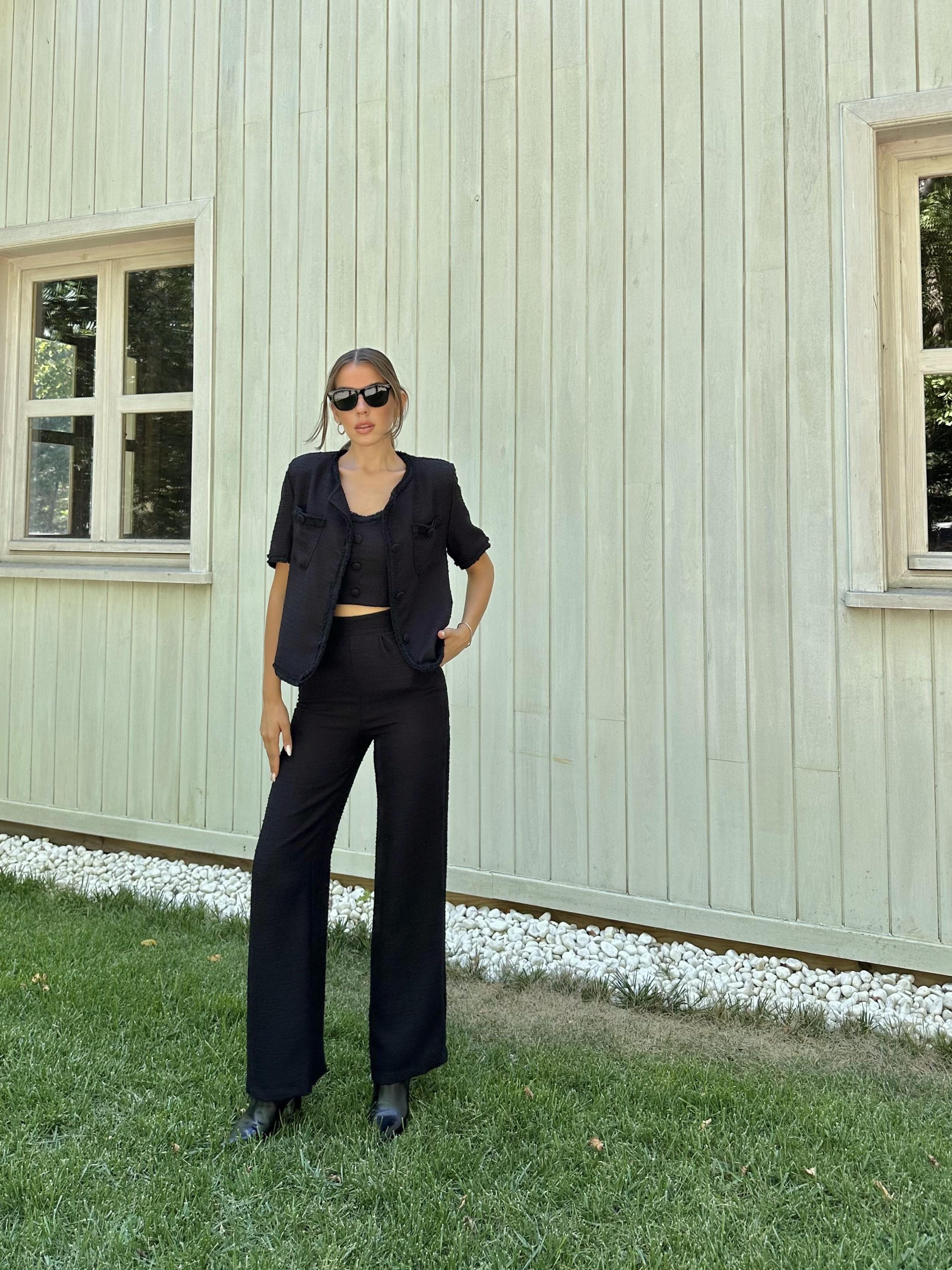 Toptan Siyah Askılı Büstiyer Ceket Ve Pantolon Takım Siyah L