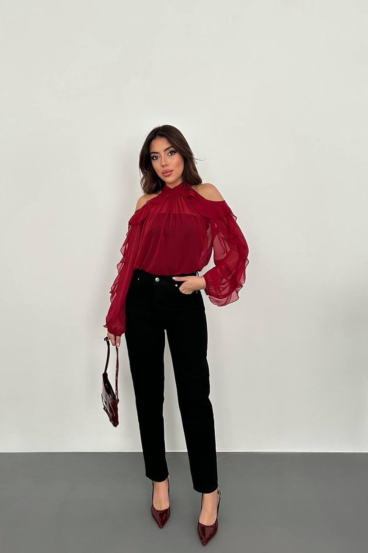 Toptan Siyah Boru Paça Jeans Pantolon Siyah L