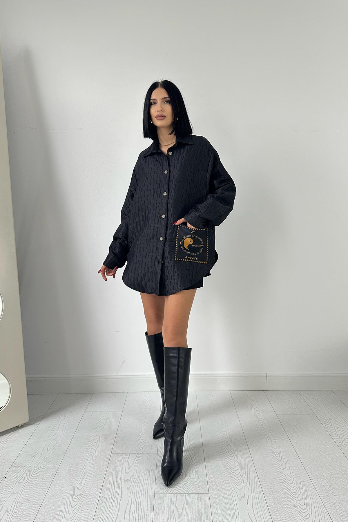 Toptan Siyah Cepli Kapitone Gömlek